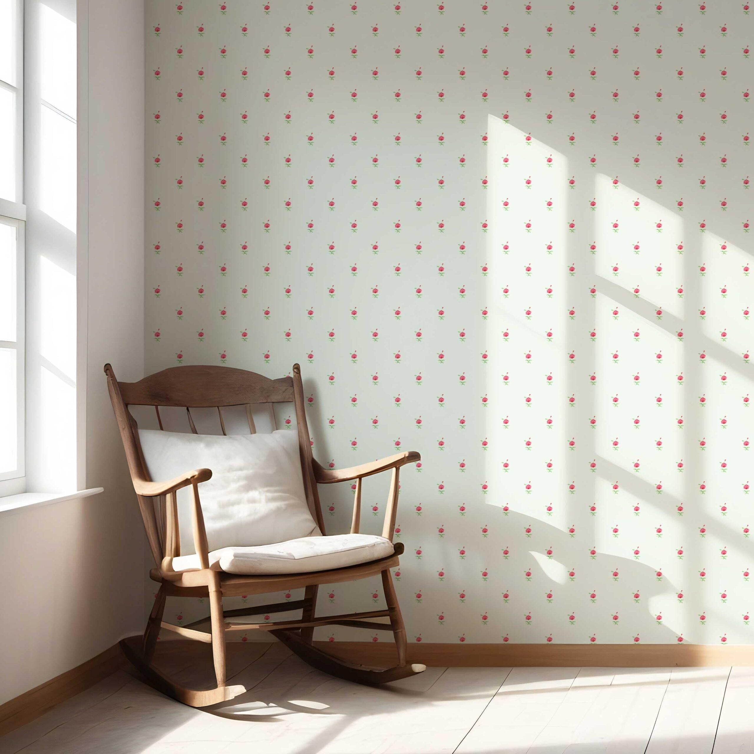 Vintage-Inspired Floral Block Print Nursery Wallpaper Sample (Mint Green/ Pink)