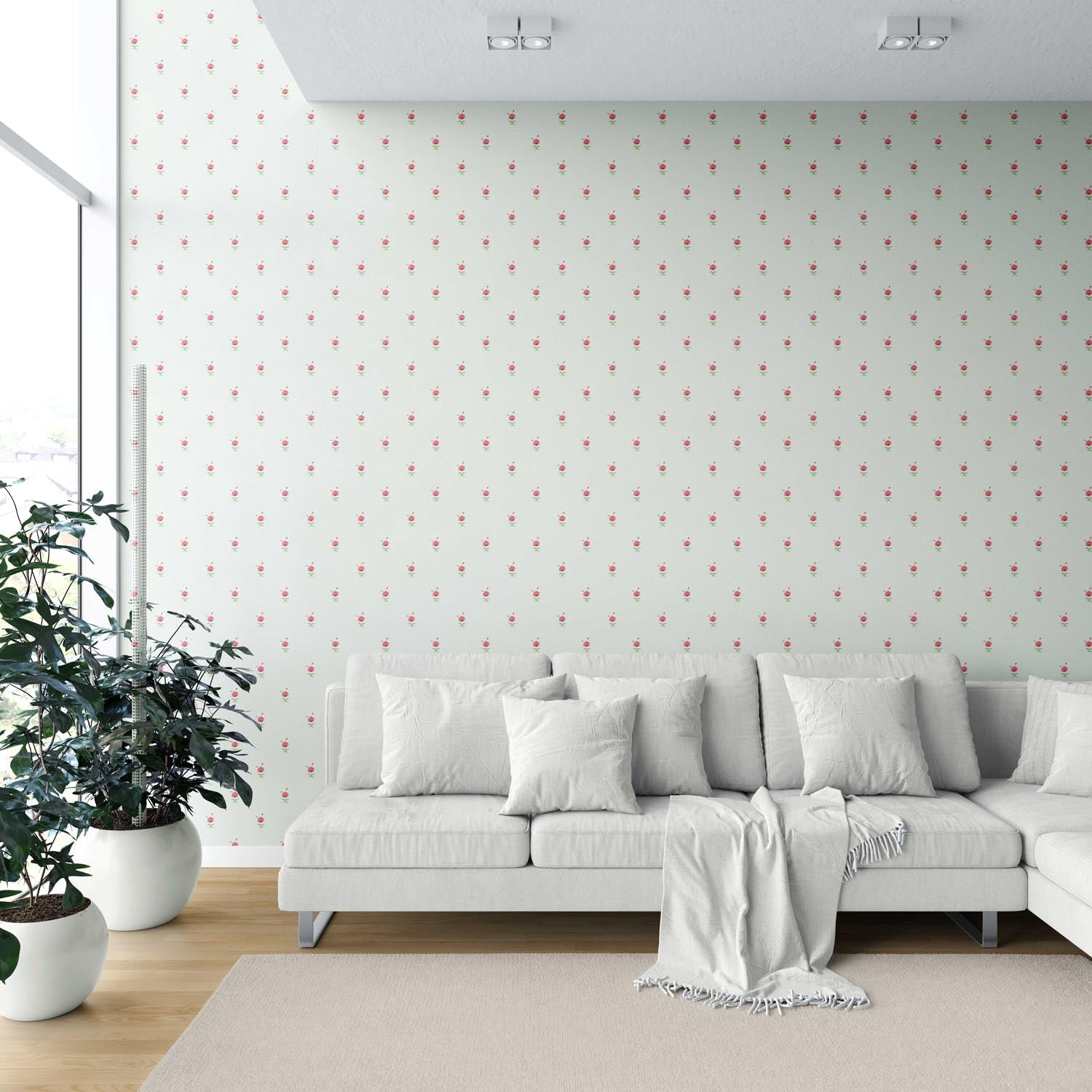 Vintage-Inspired Floral Block Print Shower Toilet Wallpaper Sample (Mint Green/ Pink)