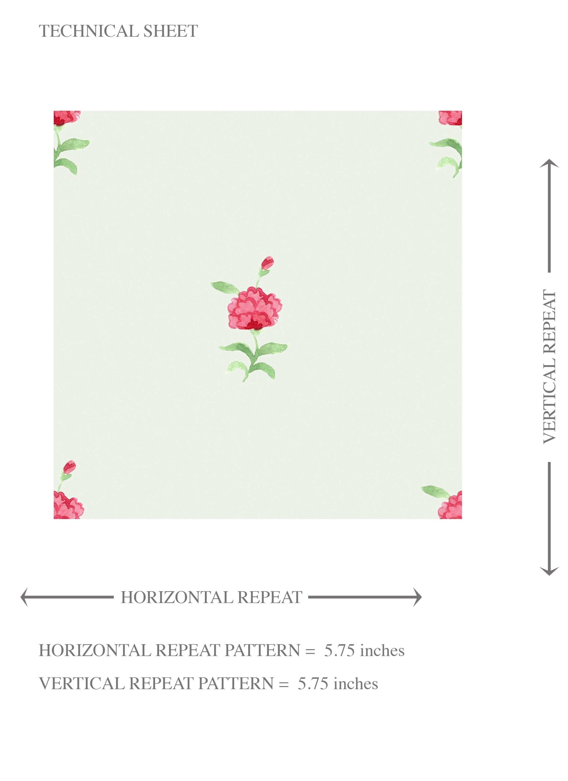 Vintage-Inspired Floral Block Print Kids Room Wallpaper Sample (Mint Green/ Pink)