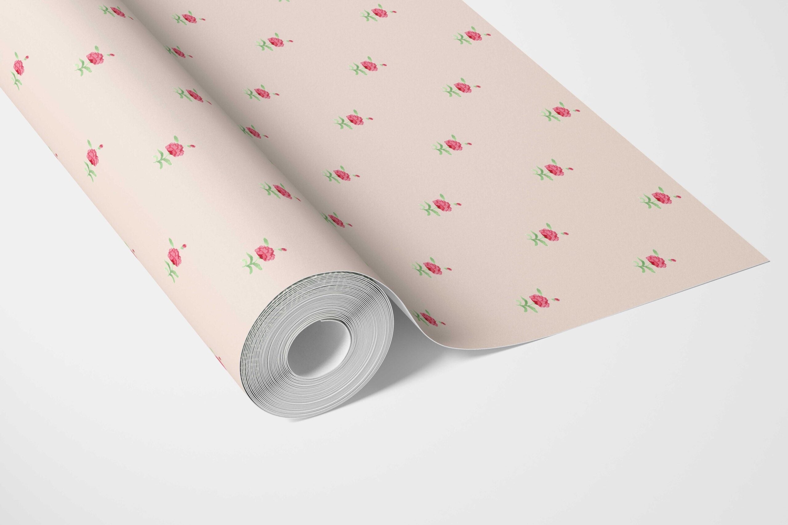 Vintage-Inspired Floral Block Print Kitchen Wallpaper Sample (Pink/ Green)