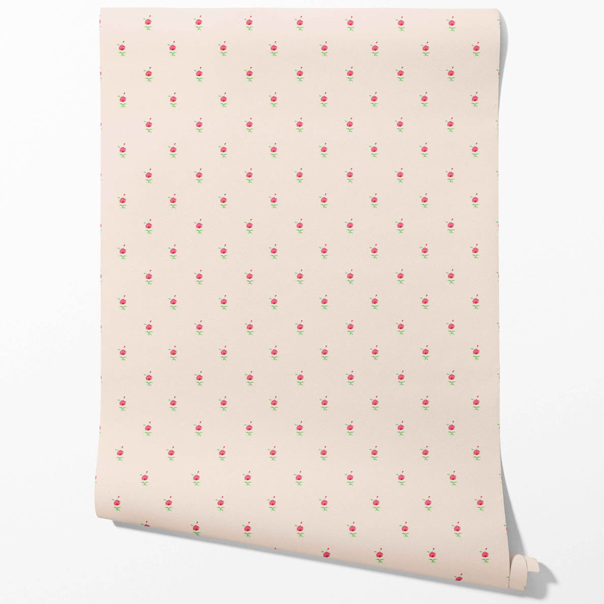 Vintage-Inspired Floral Block Print Bathroom Wallpaper Sample (Pink/ Green)