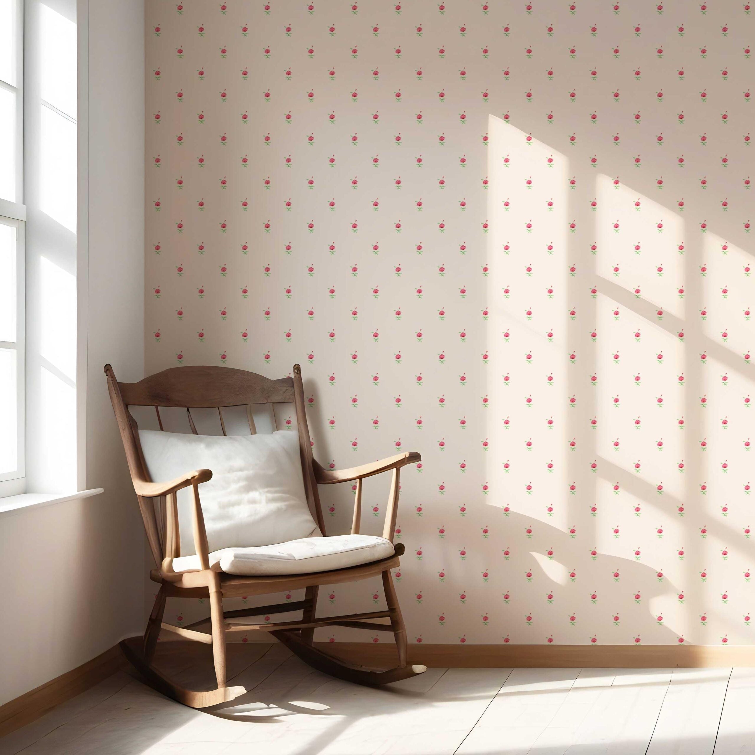 Vintage-Inspired Floral Block Print Nursery Wallpaper Sample (Pink/ Green)