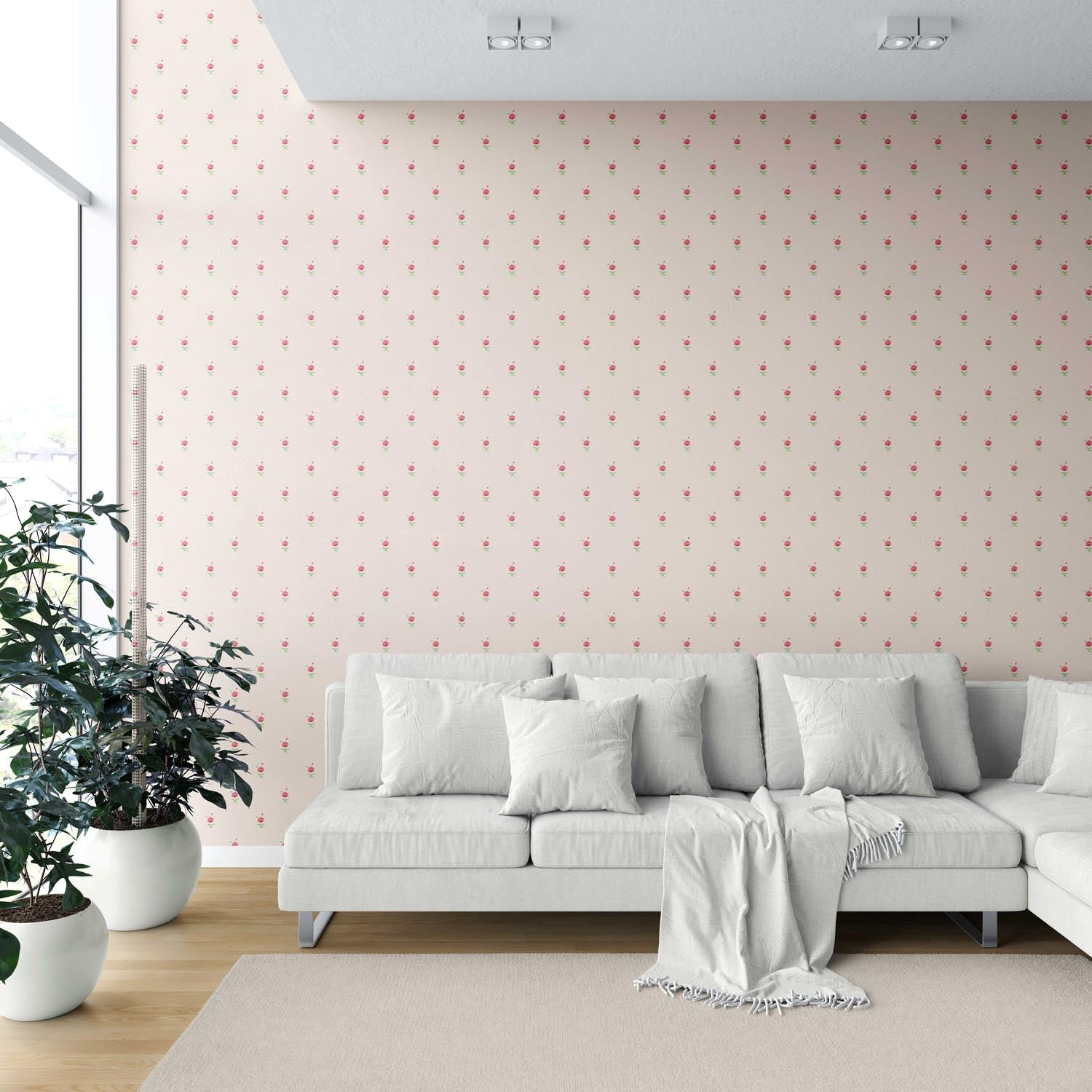 Vintage-Inspired Floral Block Print Shower Toilet Wallpaper Sample (Pink/ Green)