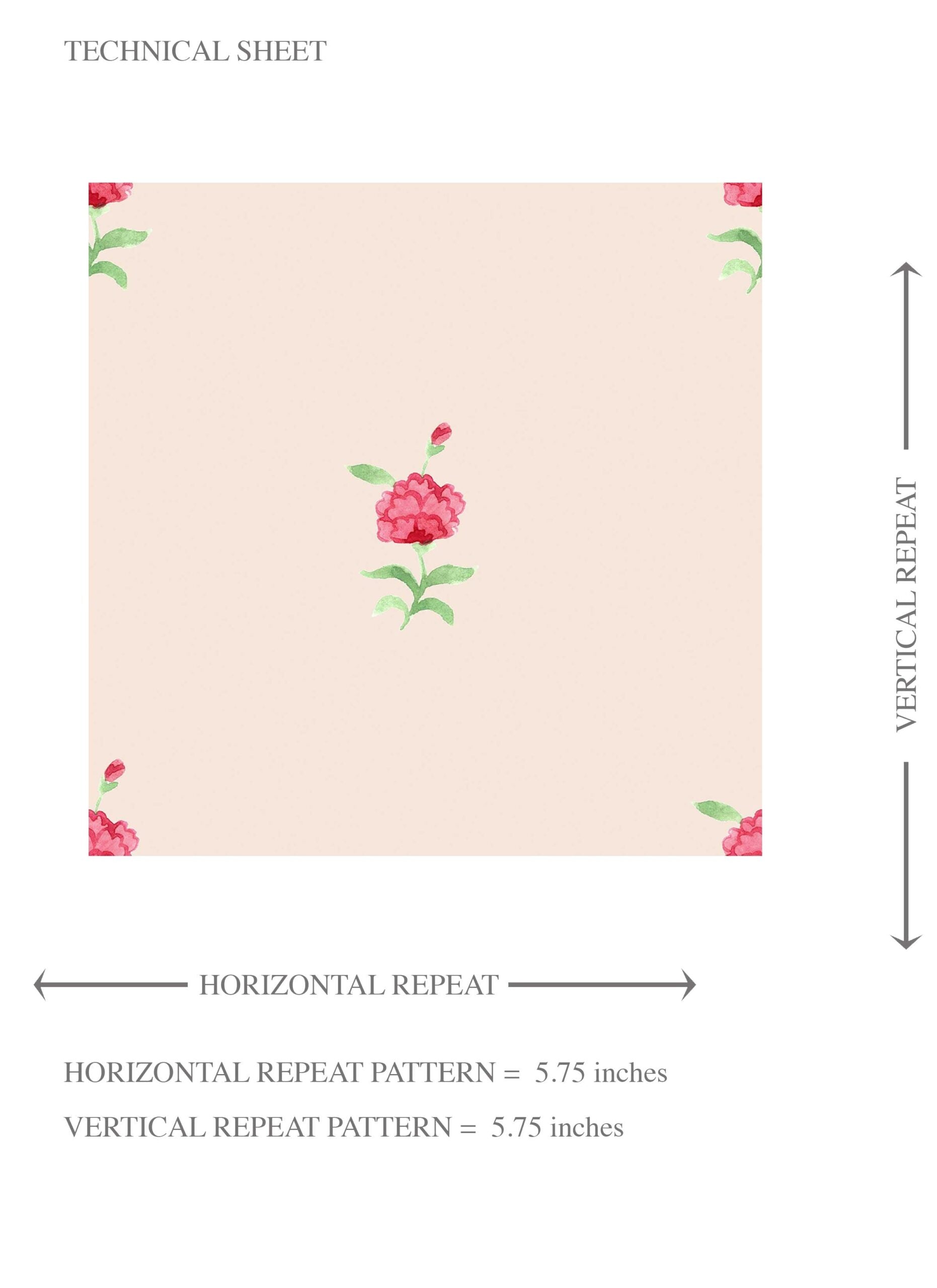 Vintage-Inspired Floral Block Print Kids Room Wallpaper Sample (Pink/ Green)