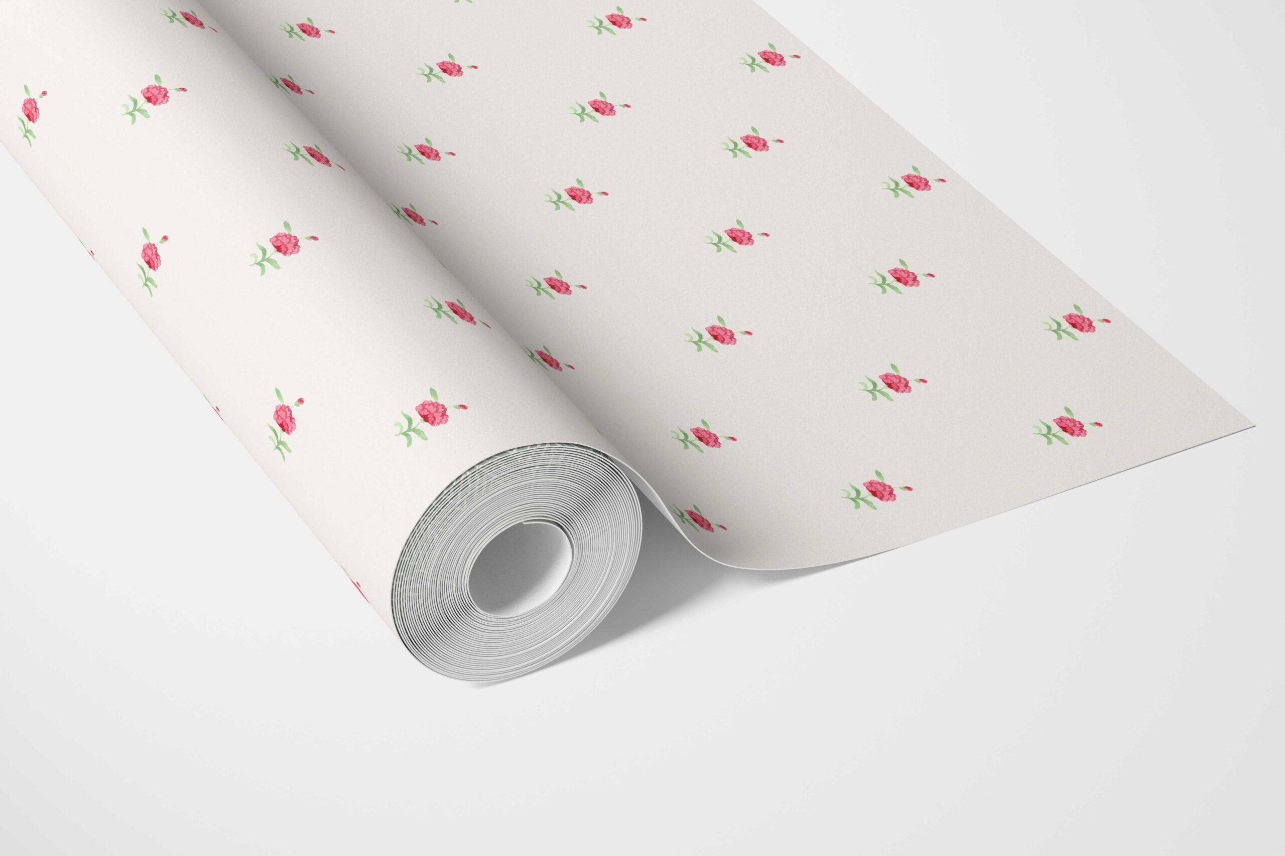 Vintage-Inspired Floral Block Print Kitchen Wallpaper Sample (White/ Pink/ Green)