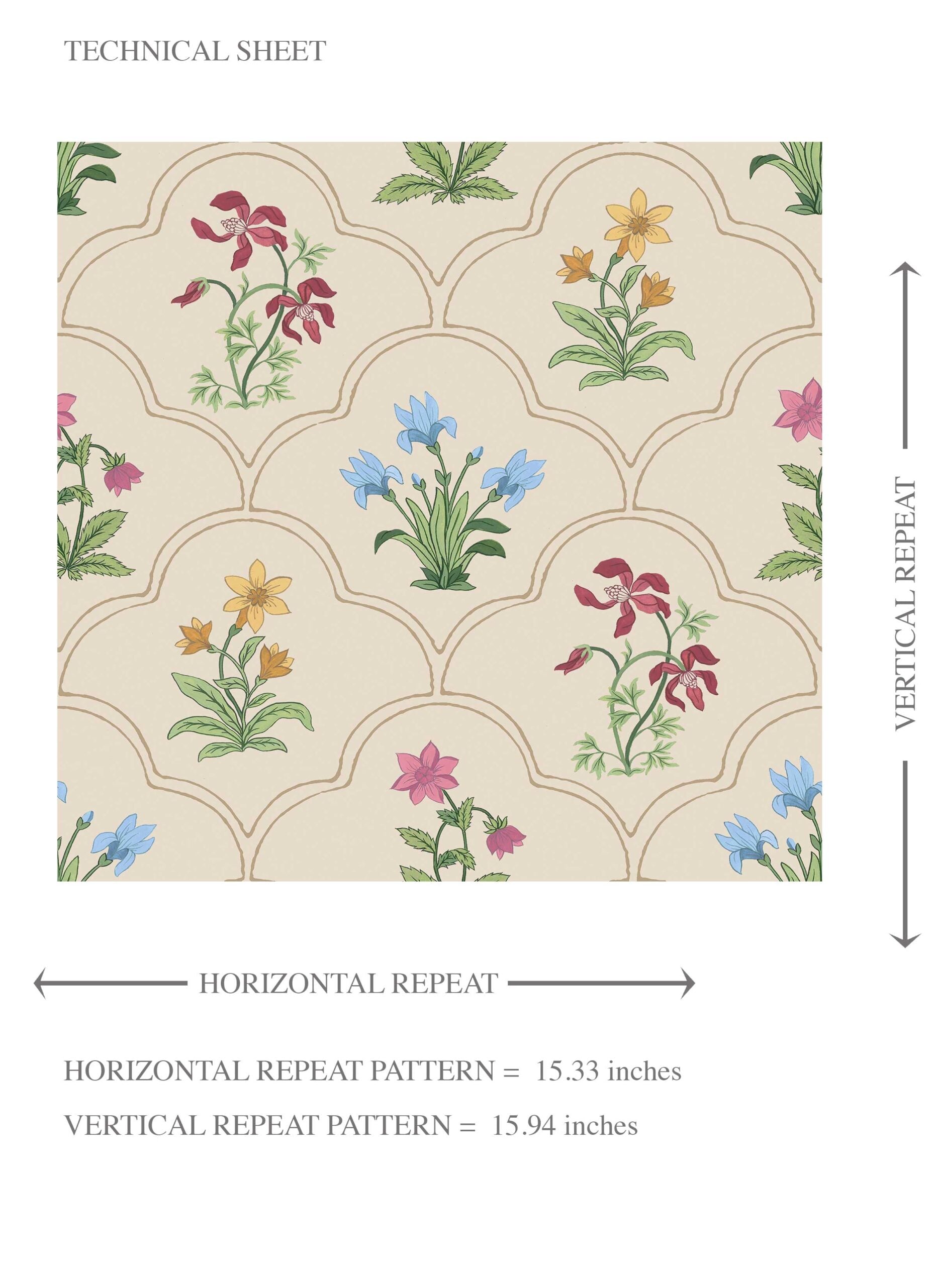 Vintage-Inspired Floral Block Print Kids Room Wallpaper Sample (Beige/ Red/ Pink/ Blue/ Yellow/ Green)