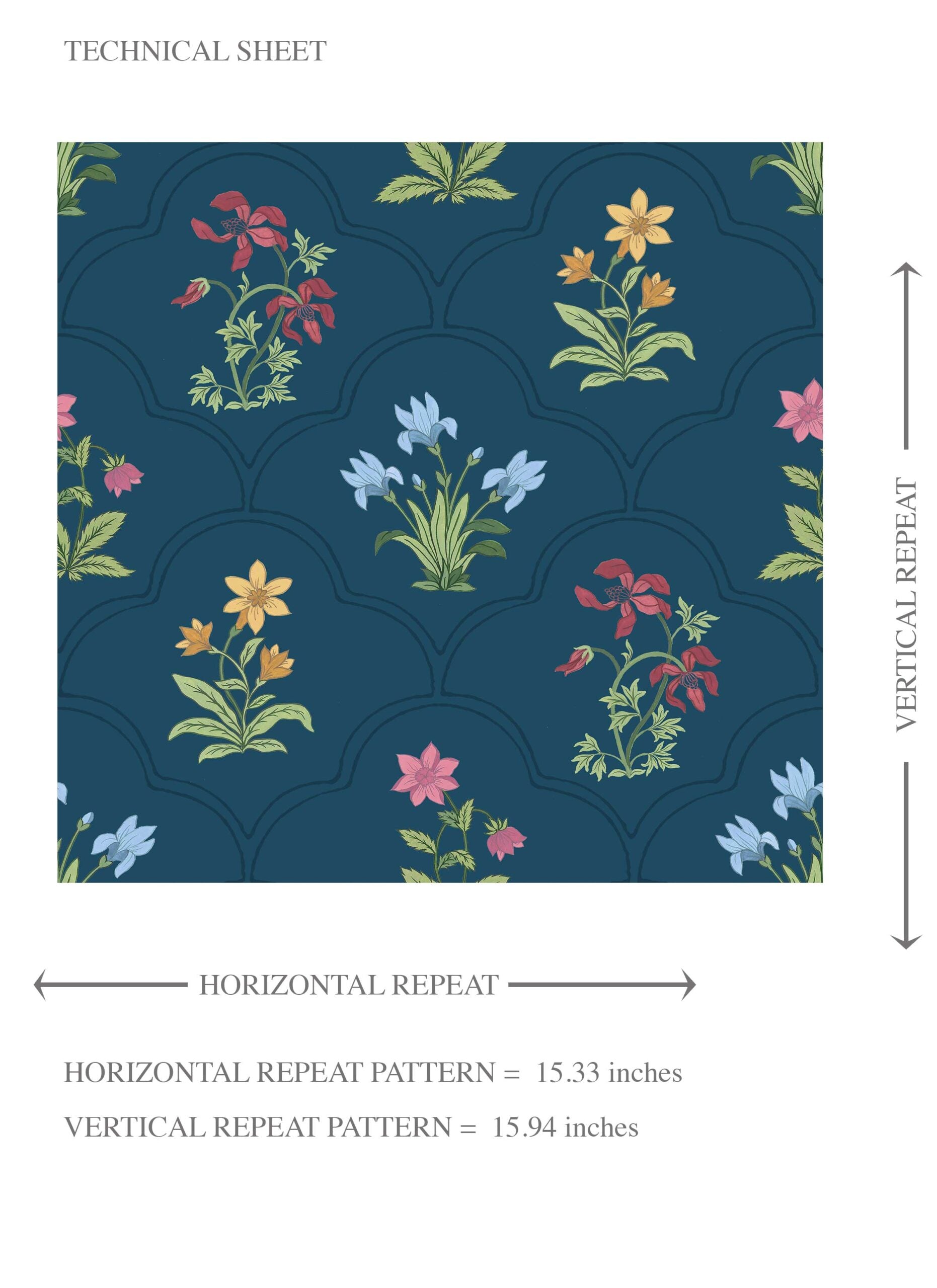 Vintage-Inspired Floral Block Print Kids Room Wallpaper Sample (Teal Blue/ Red/ Pink/ Yellow/ Green)