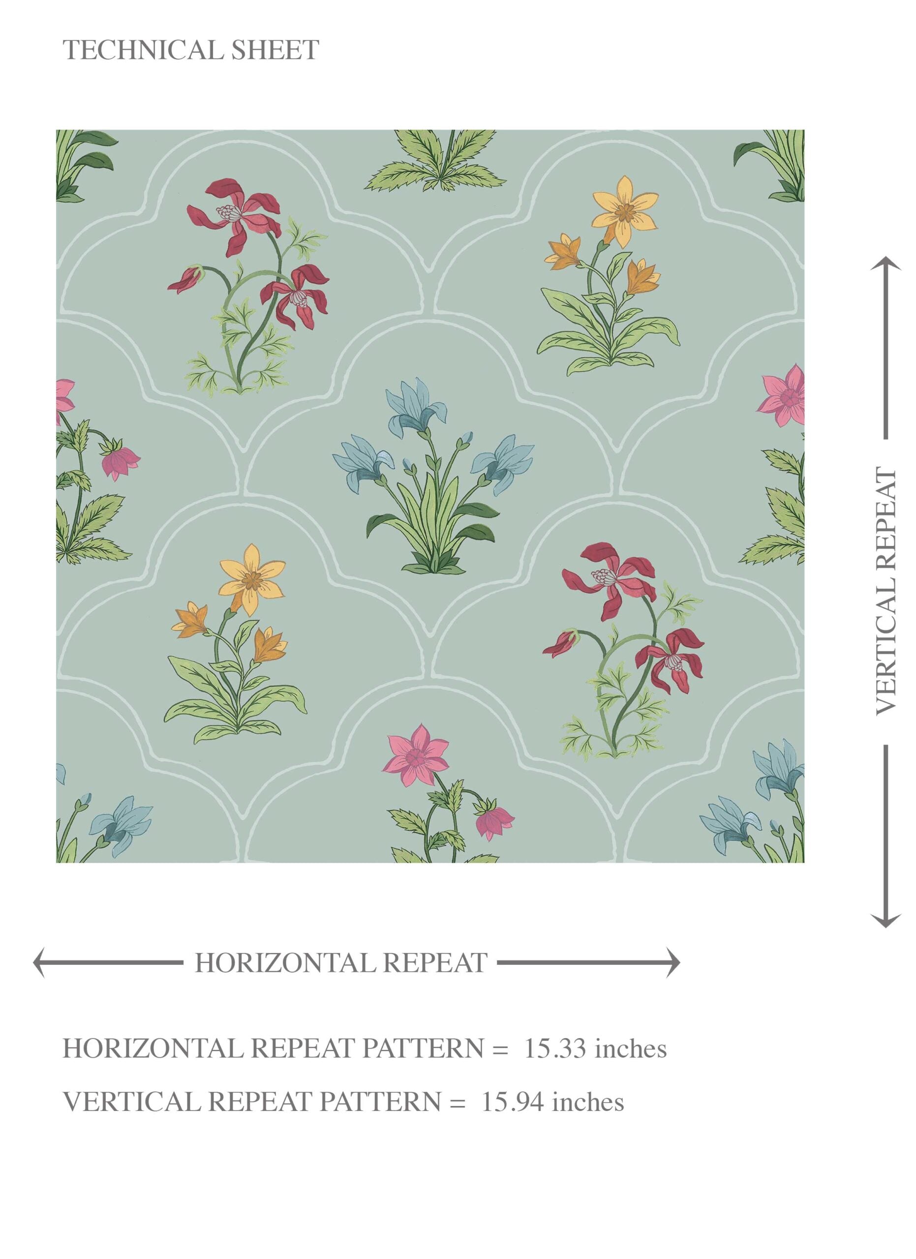 Vintage-Inspired Floral Block Print Kids Room Wallpaper Sample (Duck Egg Blue/ Pink/ Red/ Yellow/ Green)