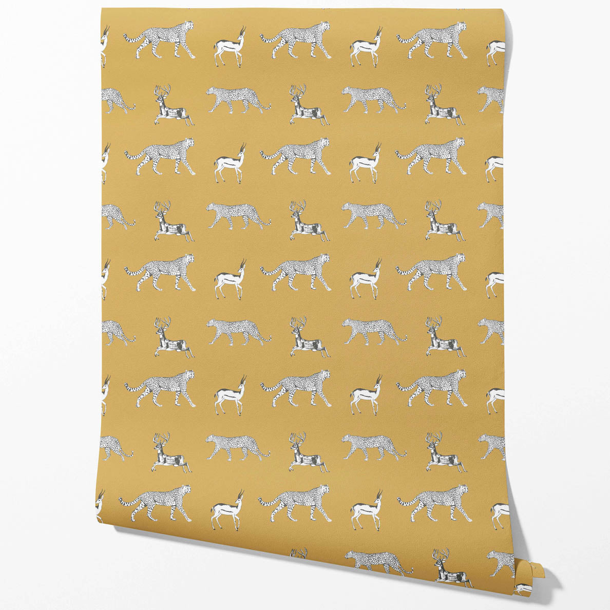 Leopard Animal Print Traditional Wallpaper Sample (Yellow/ White/ Gray)