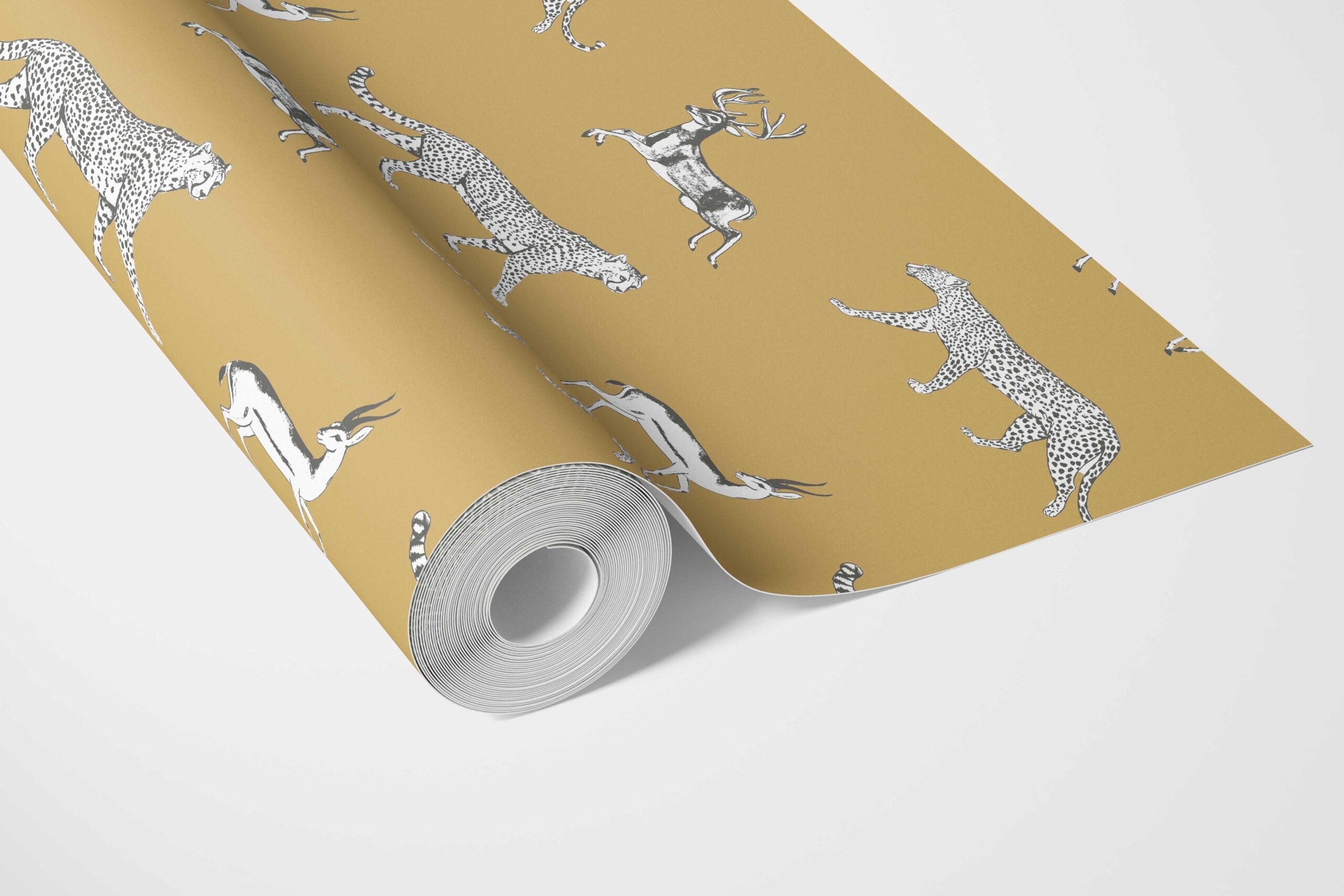 Leopard Animal Print Bathroom Wallpaper Sample (Yellow/ White/ Gray)