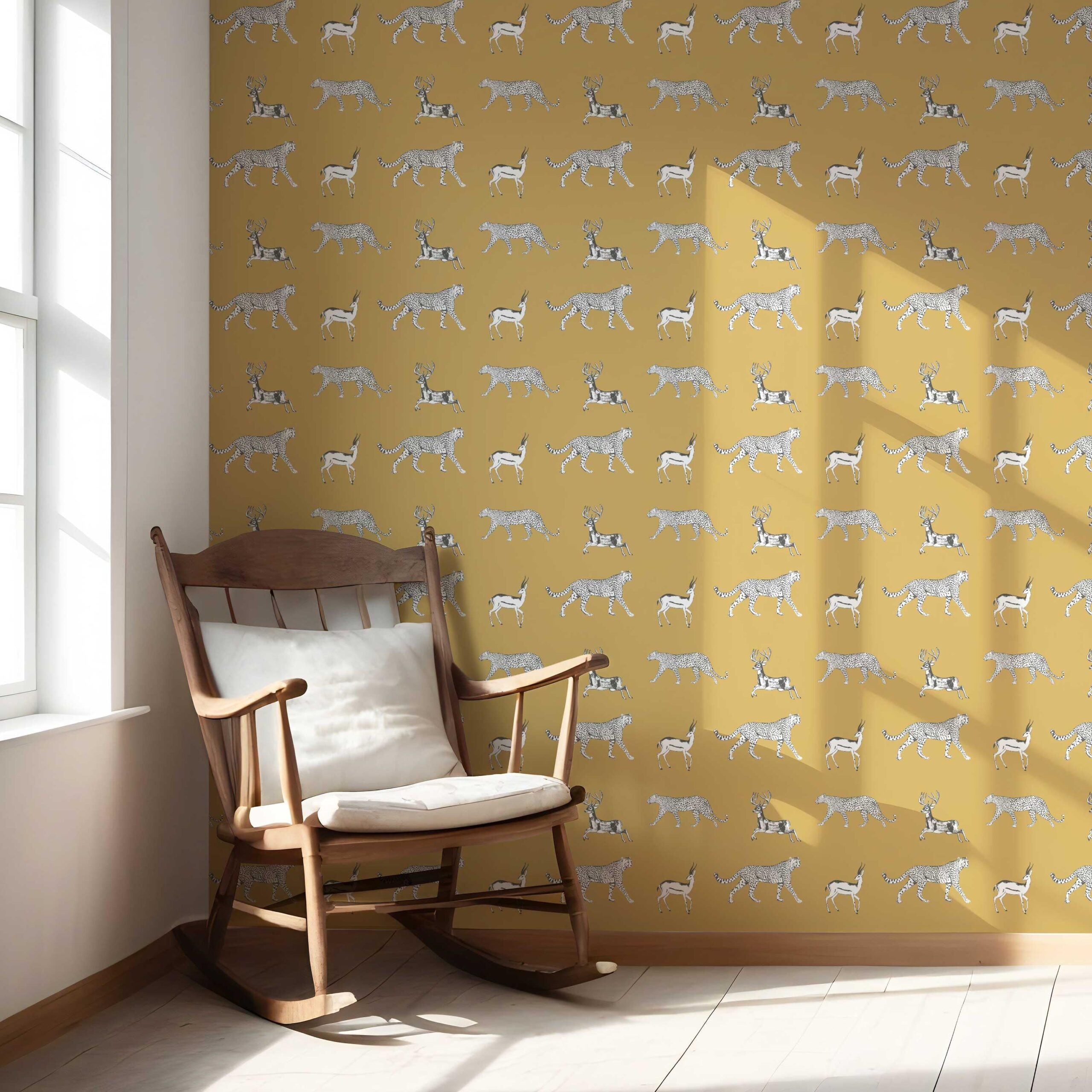 Leopard Animal Print Nursery Wallpaper (Yellow/ White/ Gray)