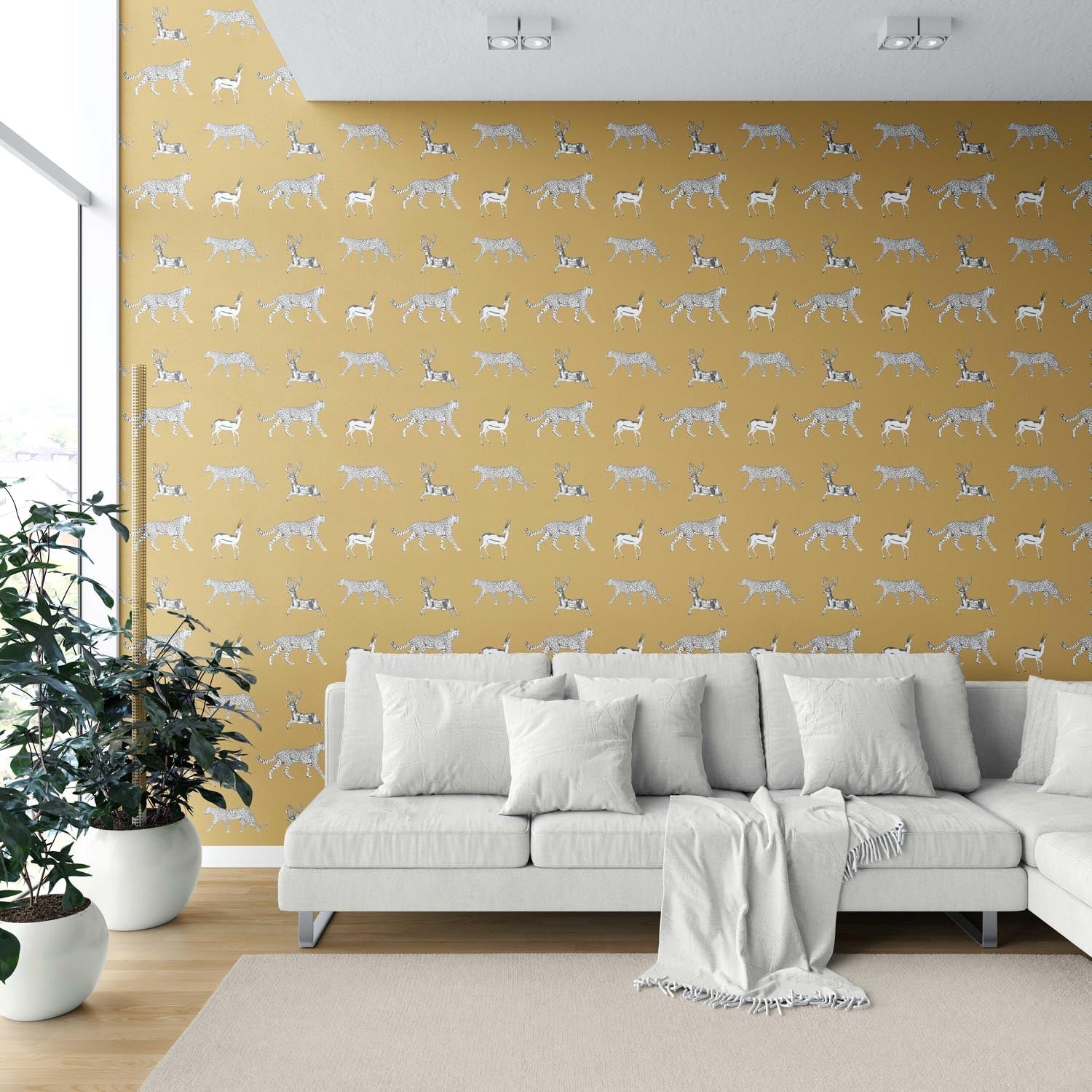 Leopard Animal Print Shower Toilet Wallpaper (Yellow/ White/ Gray)