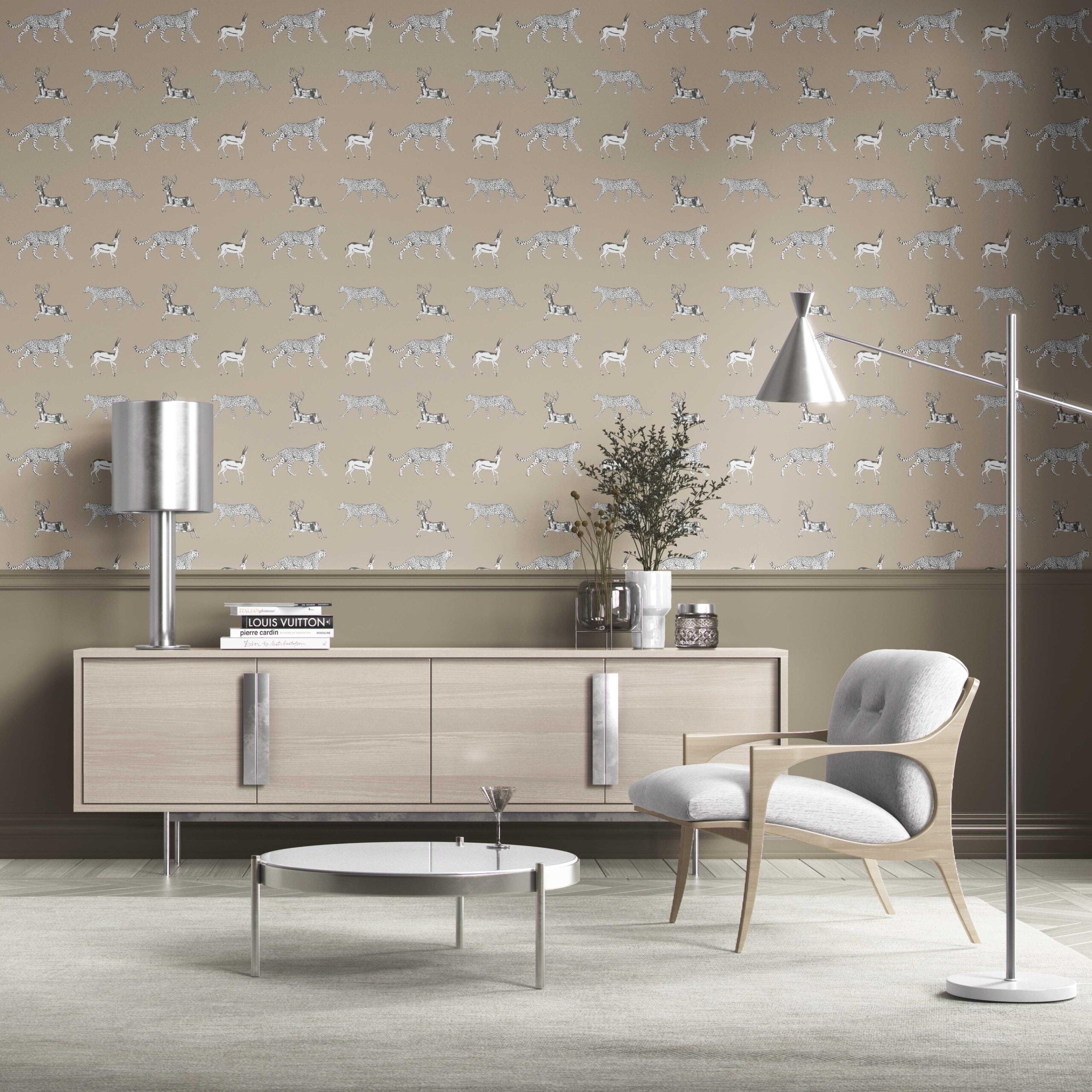 Leopard Animal Print Kitchen Wallpaper Sample (Beige/ White/ Greige)