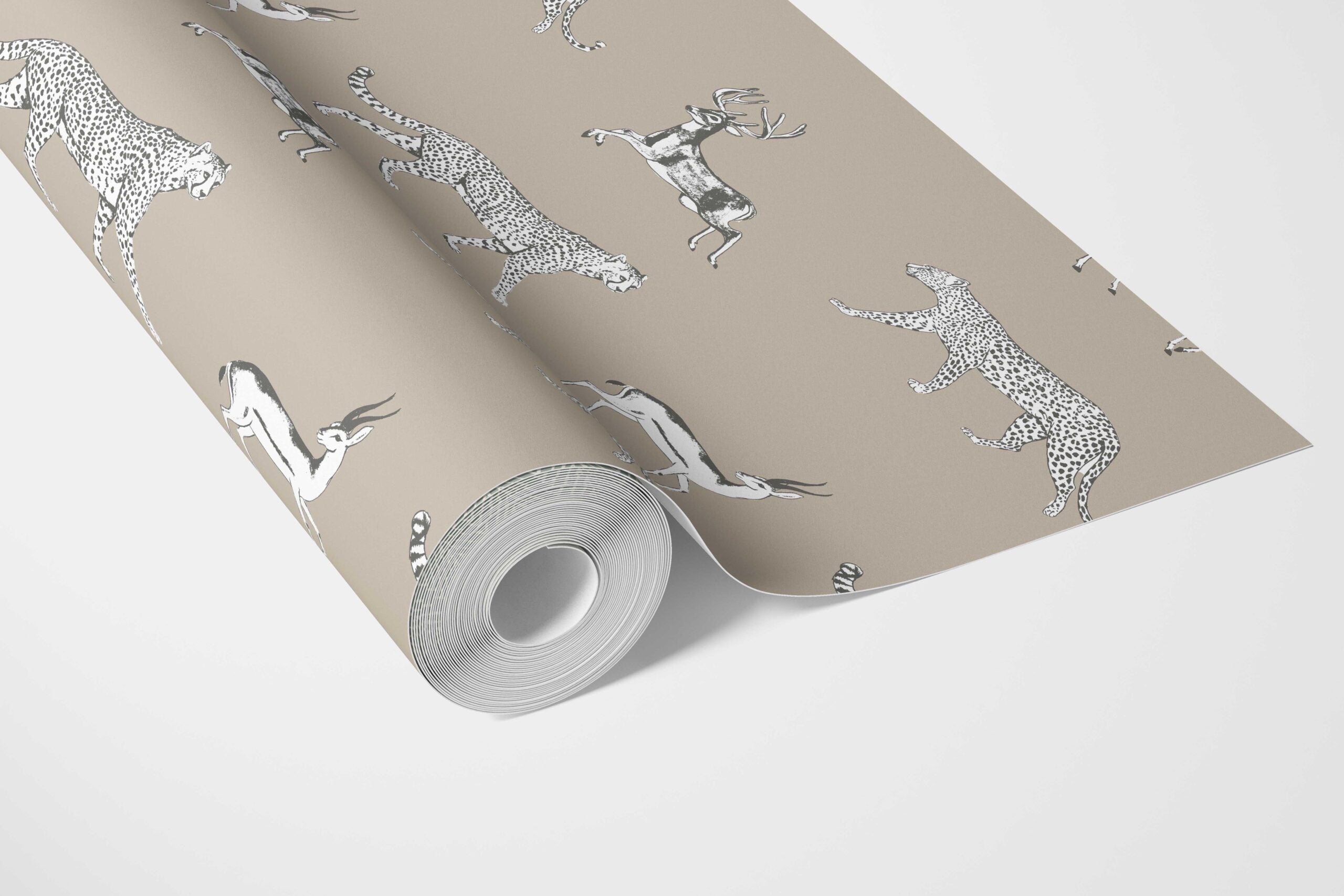 Leopard Animal Print Bathroom Wallpaper (Beige/ White/ Greige)
