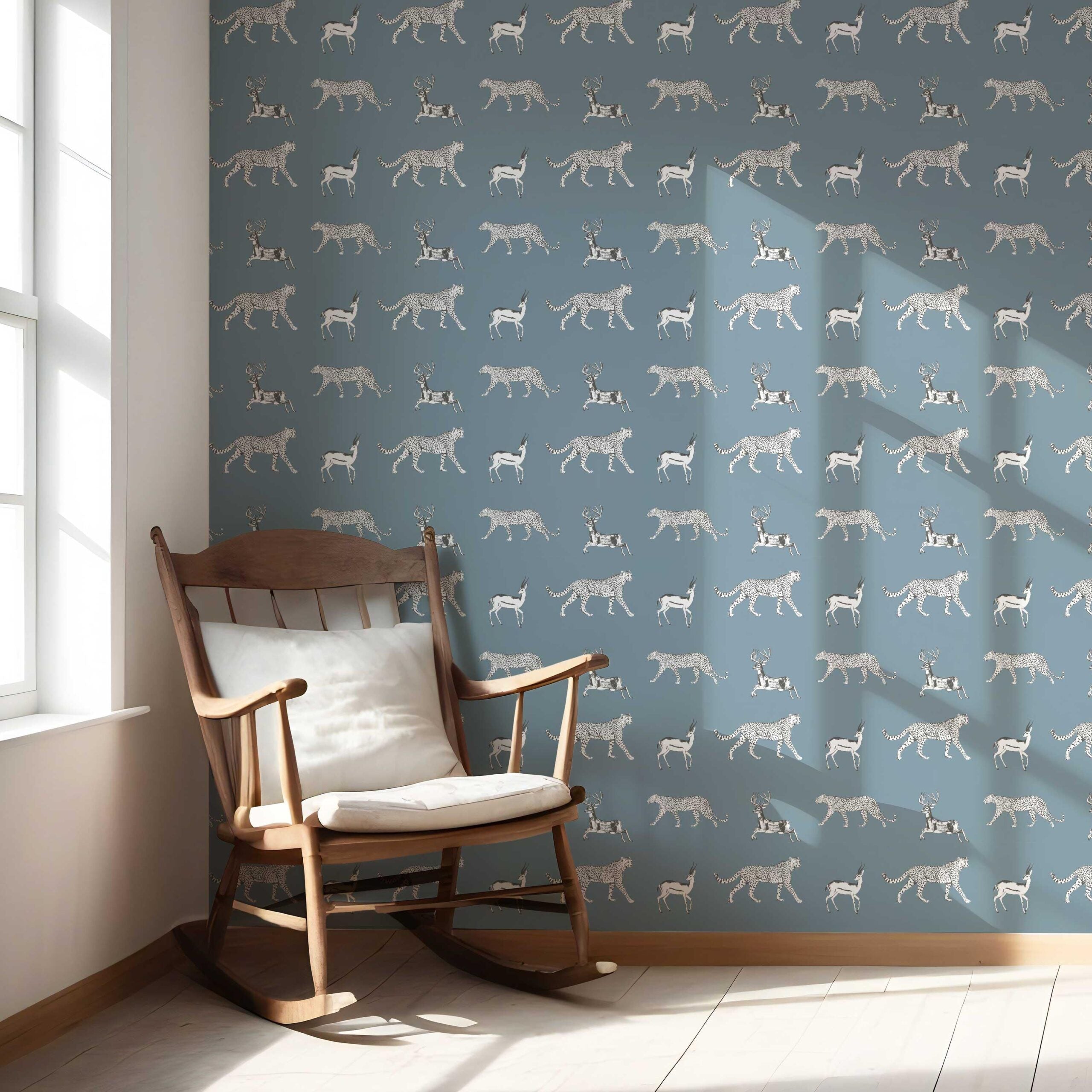Leopard Animal Print Nursery Wallpaper Sample (Slate Blue/ White)
