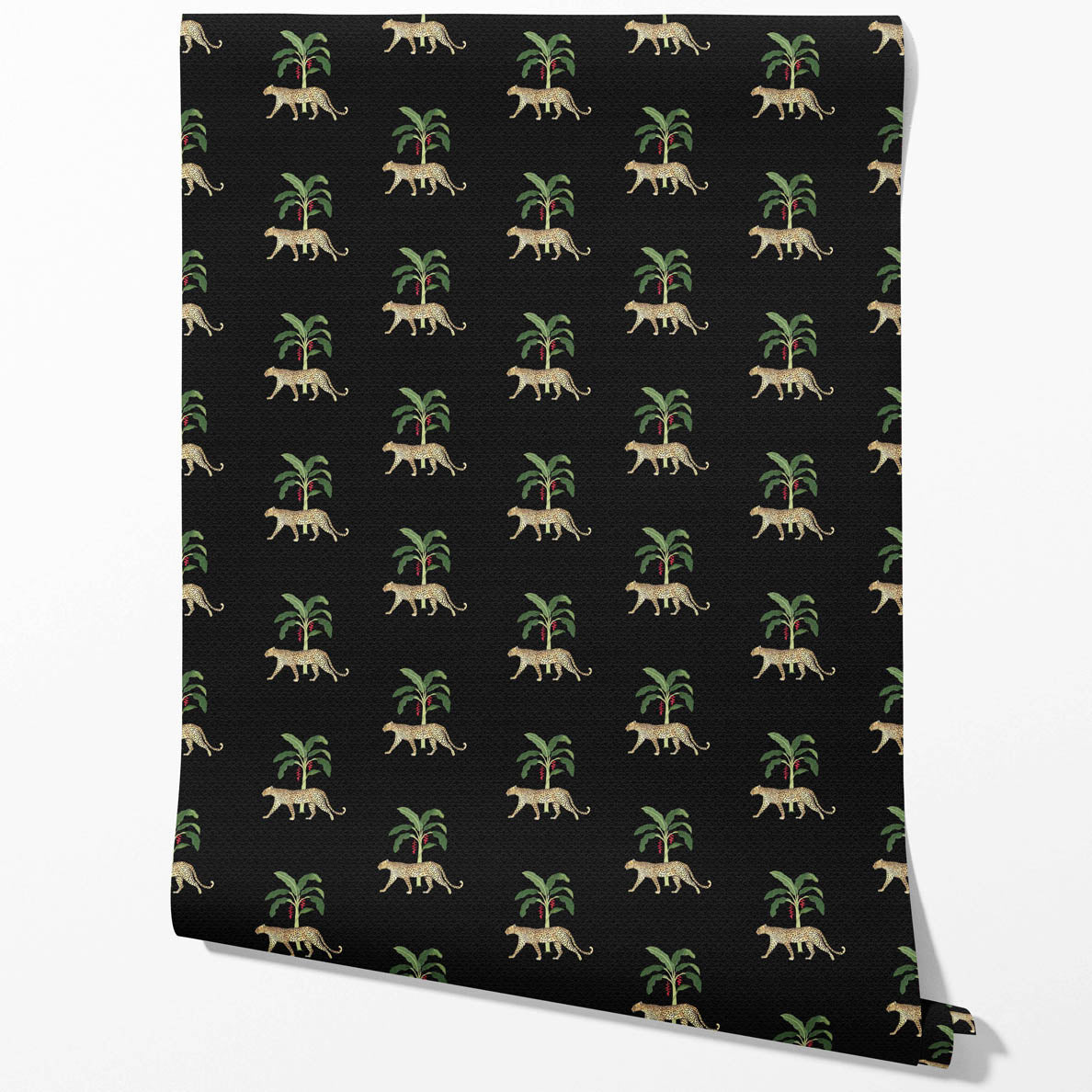 Leopard Animal Print Traditional Wallpaper Sample (Black/ Tan/ Red/ Green)