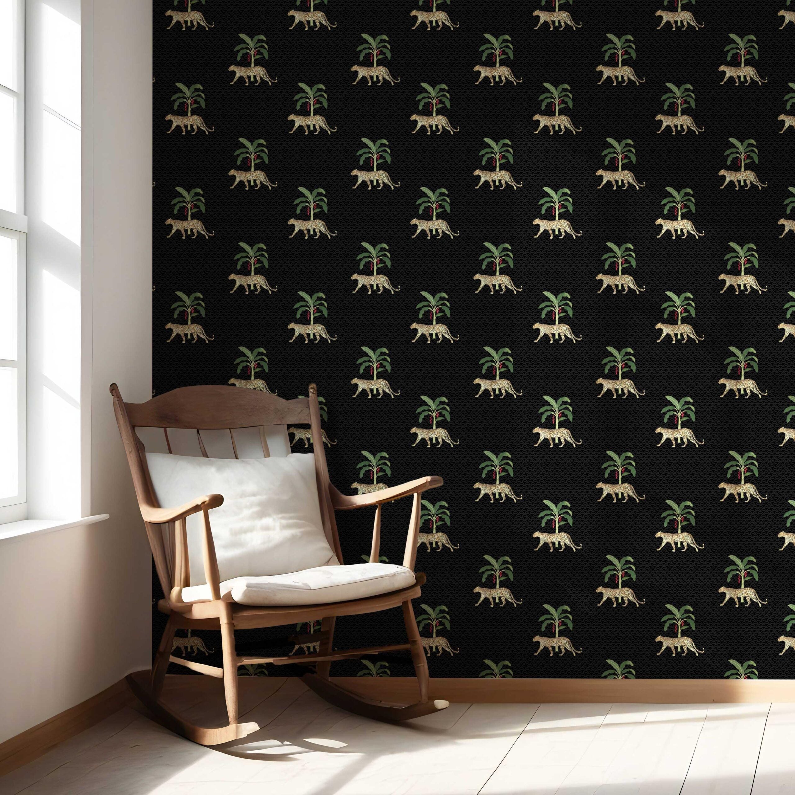 Leopard Animal Print Nursery Wallpaper Sample (Black/ Tan/ Red/ Green)