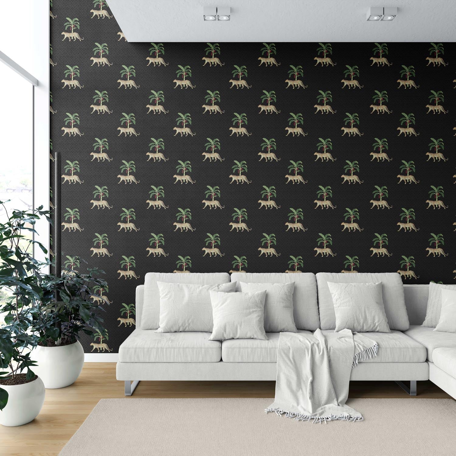Leopard Animal Print Shower Toilet Wallpaper Sample (Black/ Tan/ Red/ Green)