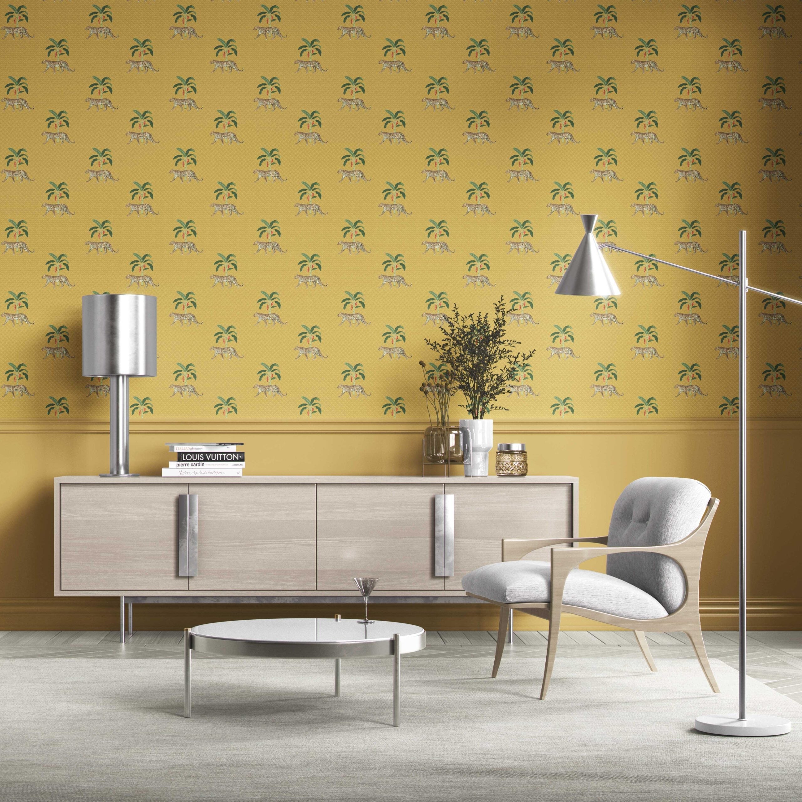 Leopard Animal Print Kitchen Wallpaper Sample (Yellow/ Green/ Red/ Tan)