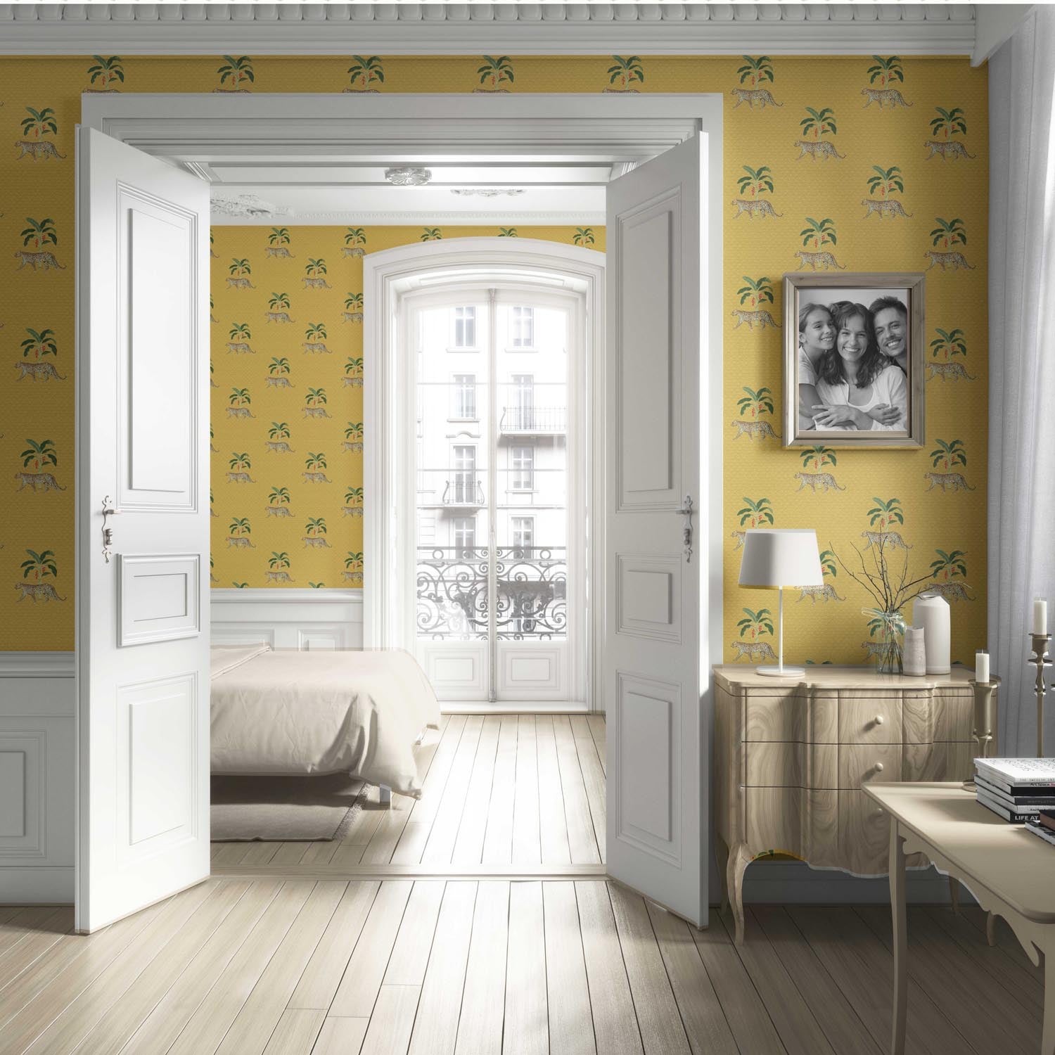 Leopard Animal Print Living Room Wallpaper Sample (Yellow/ Green/ Red/ Tan)