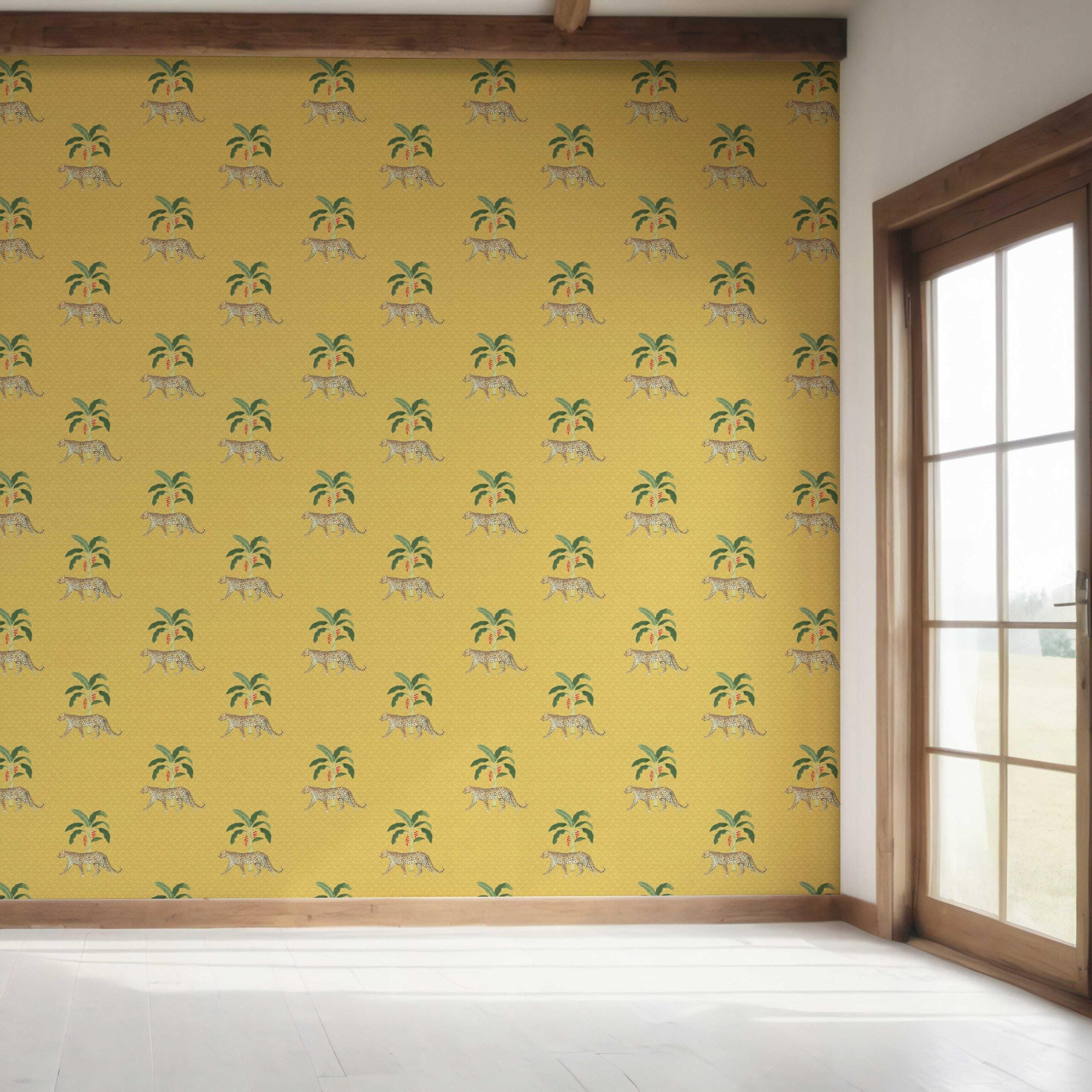 Leopard Animal Print Bedroom Wallpaper Sample (Yellow/ Green/ Red/ Tan)