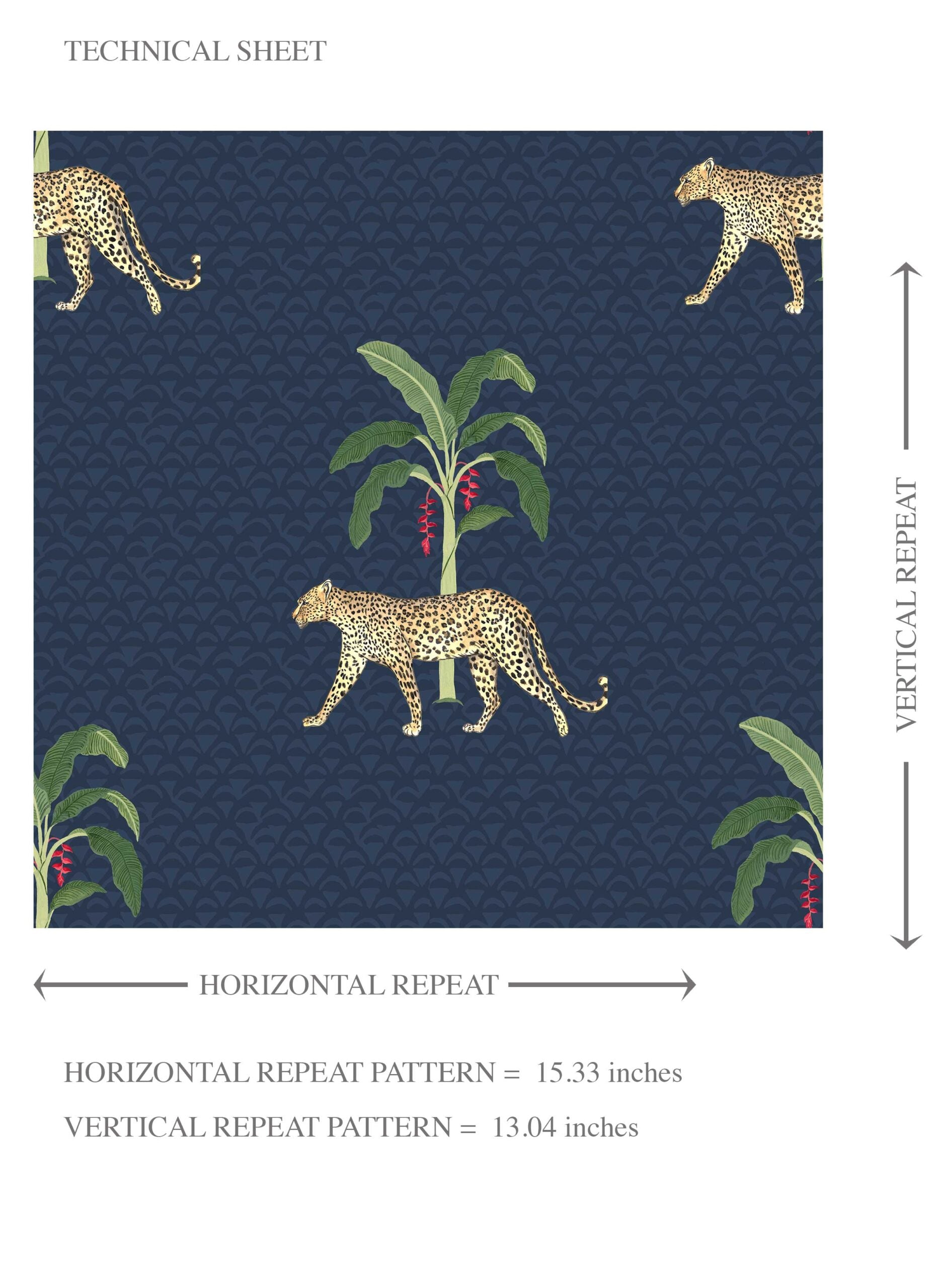 Leopard Animal Print Kids Room Wallpaper Sample (Navy Blue/ Green/ Red/ Tan)