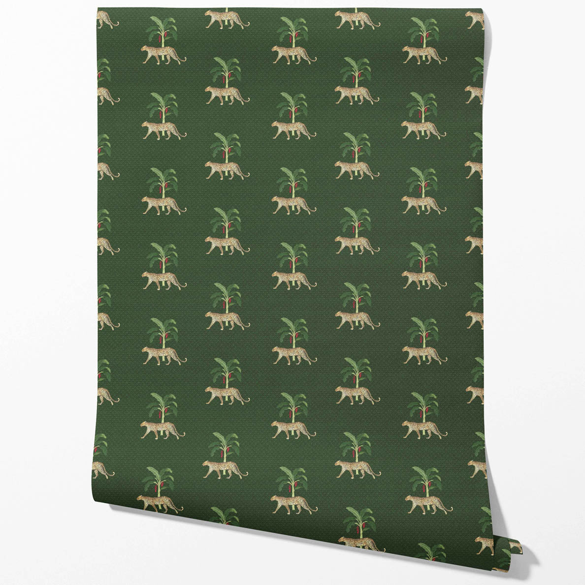 Leopard Animal Print Traditional Wallpaper Sample (Green/ Red/ Tan)
