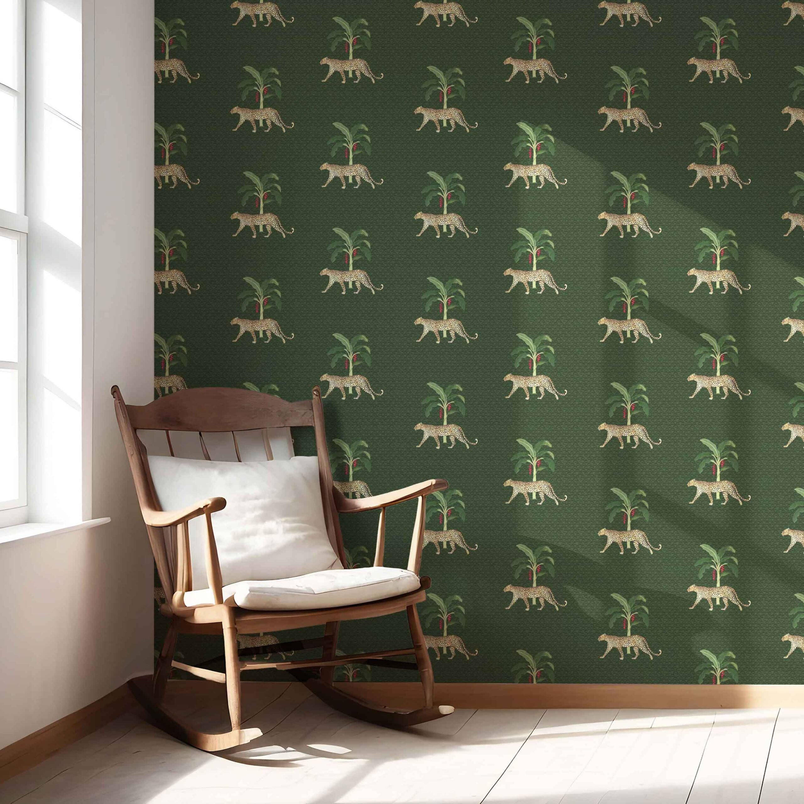 Leopard Animal Print Nursery Wallpaper Sample (Green/ Red/ Tan)
