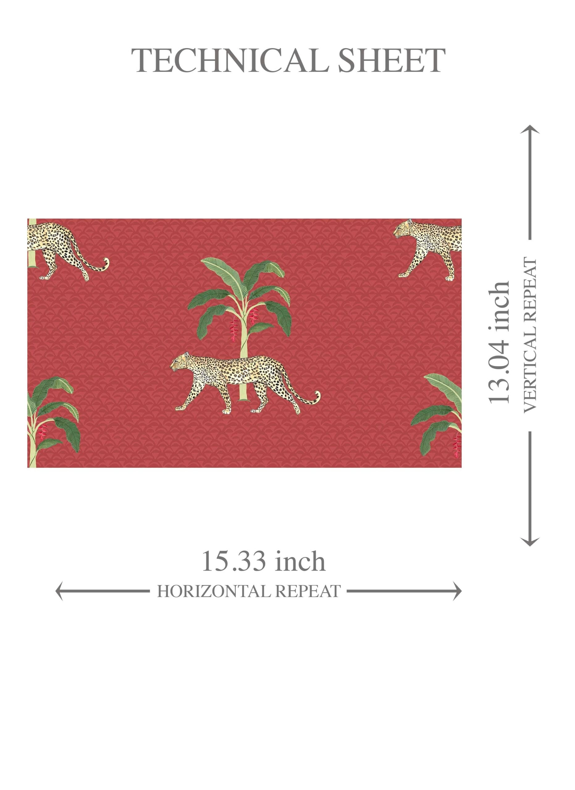 Leopard Animal Print Kids Room Wallpaper Sample (Red/ Green/ Tan)
