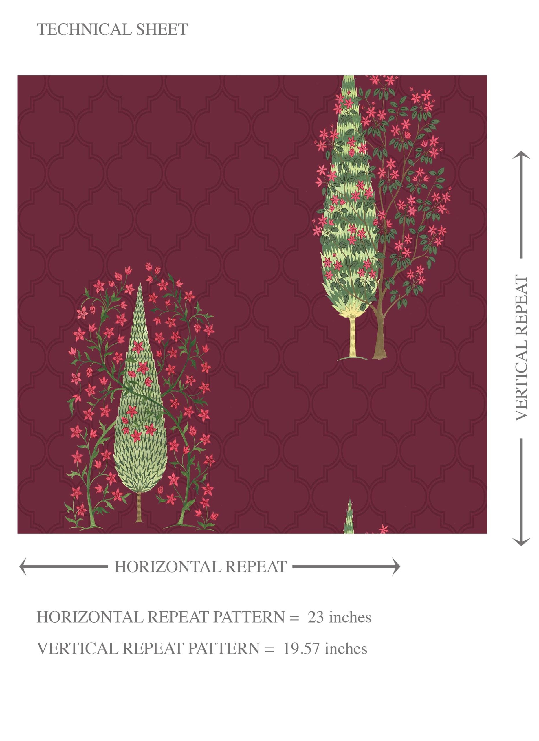 Botanical/ Floral Print Kids Room Wallpaper Sample (Maroon/ Red/ Pink/ Green)