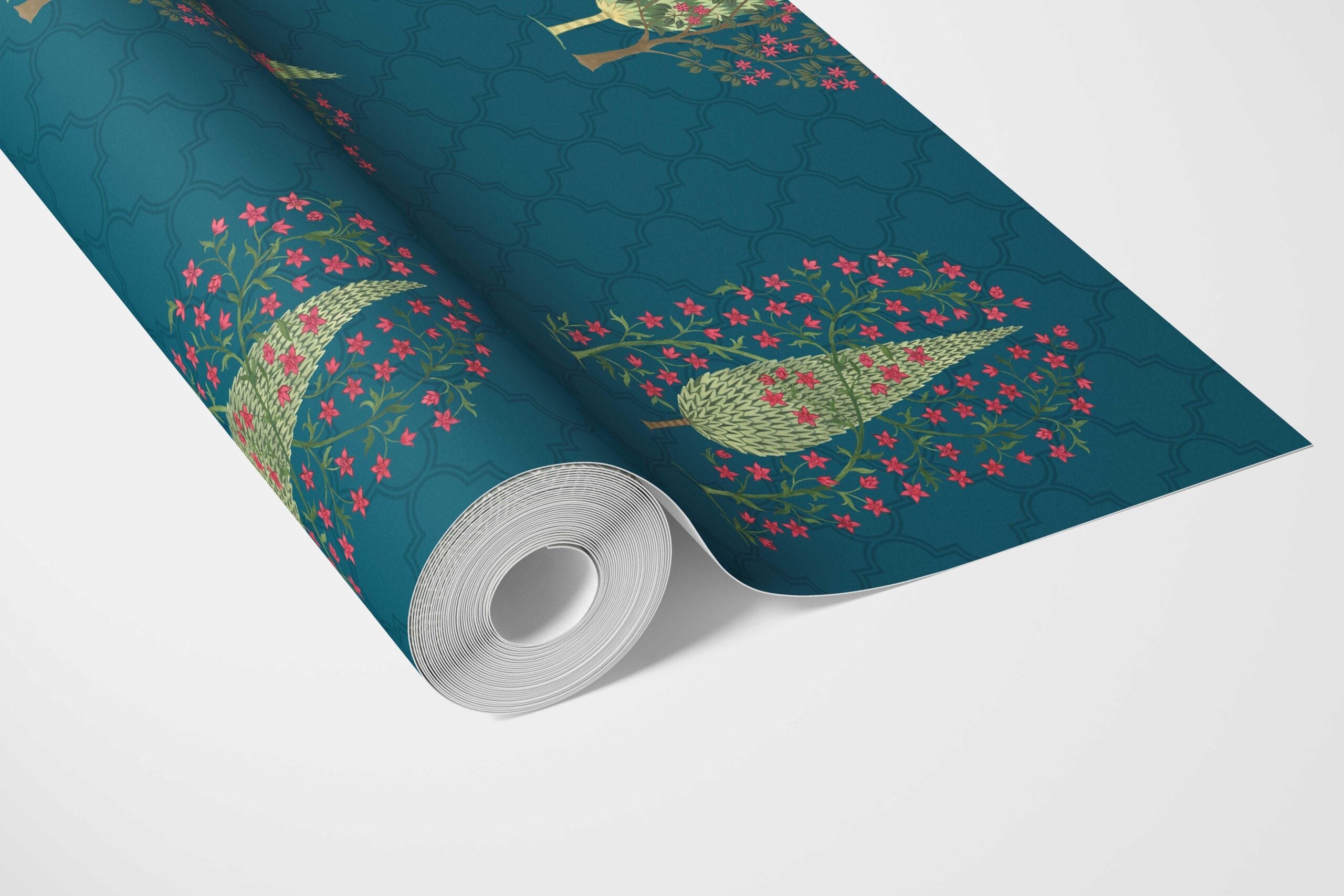 Botanical/ Floral Print Bathroom Wallpaper (Teal Blue/ Pink/ Green)