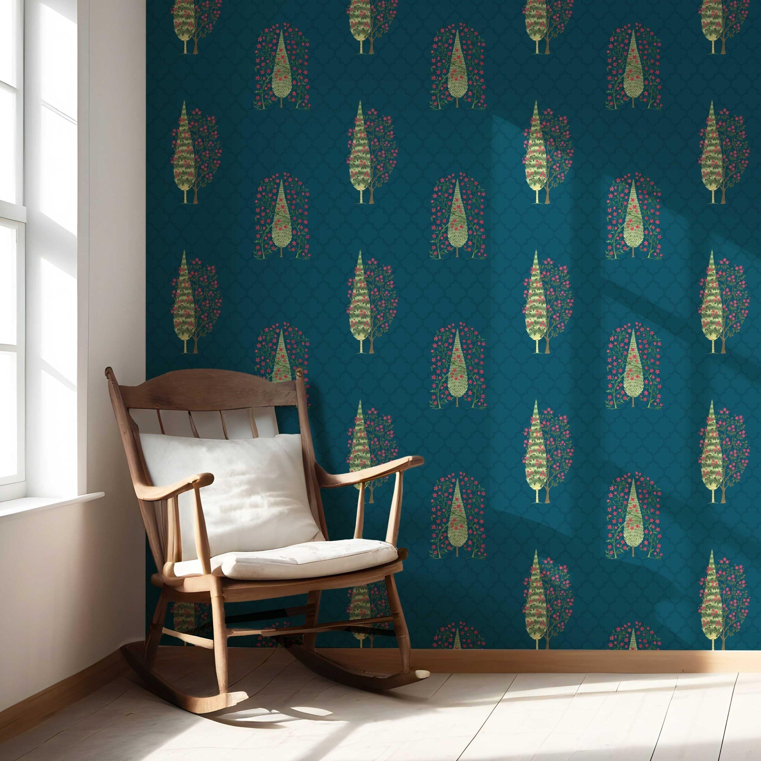 Botanical/ Floral Print Nursery Wallpaper (Teal Blue/ Pink/ Green)
