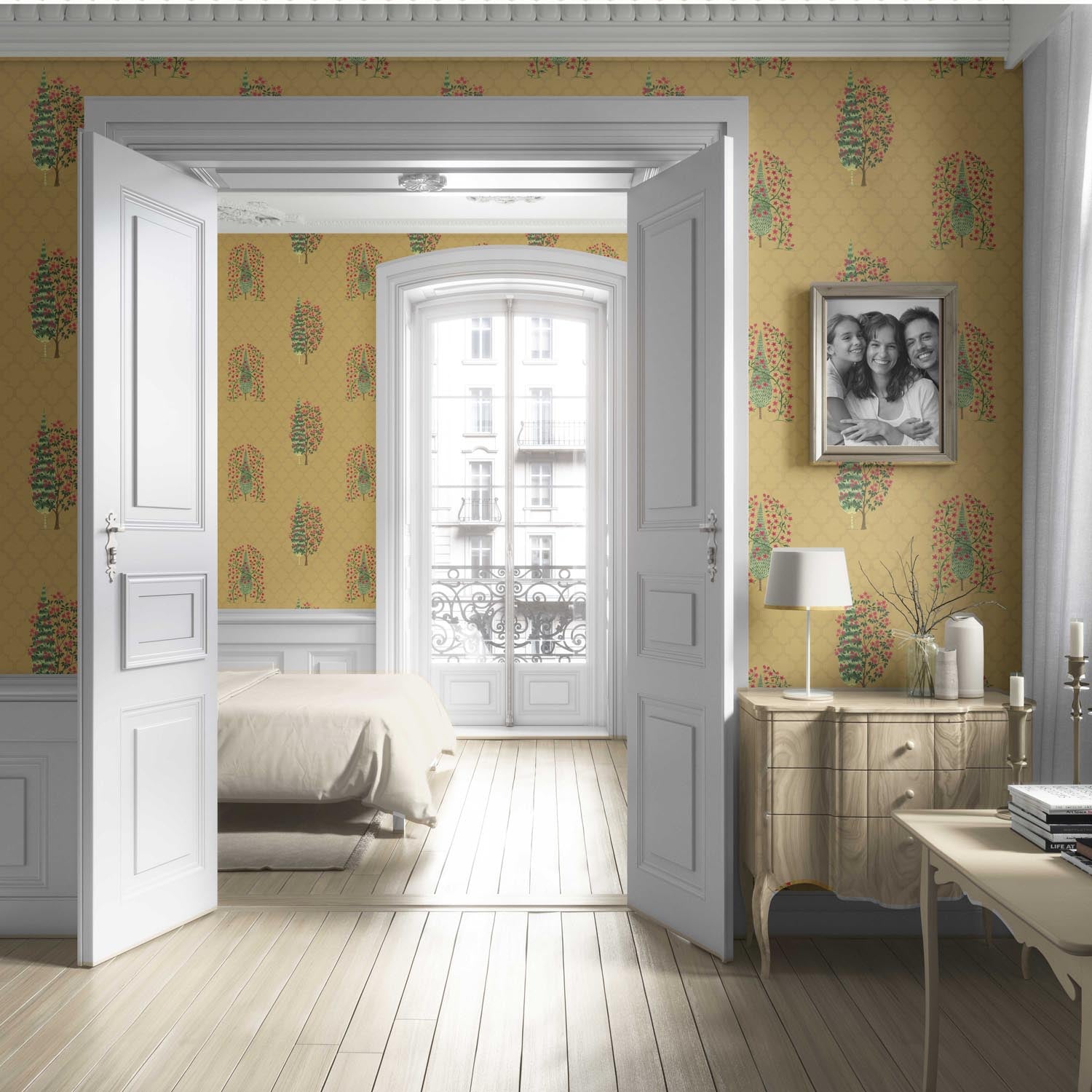 Botanical/ Floral Print Living Room Wallpaper Sample (Yellow/ Pink/ Green)