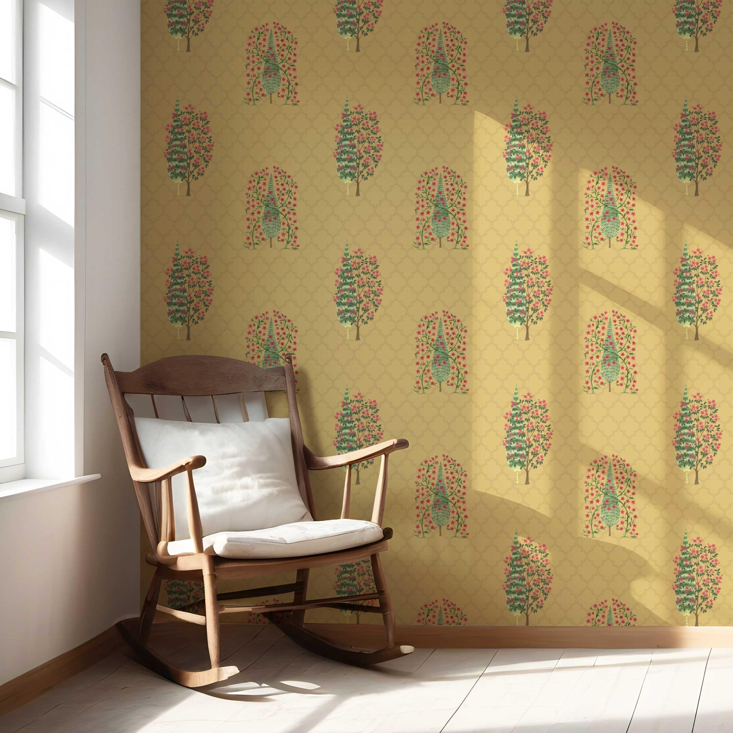 Botanical/ Floral Print Nursery Wallpaper Sample (Yellow/ Pink/ Green)