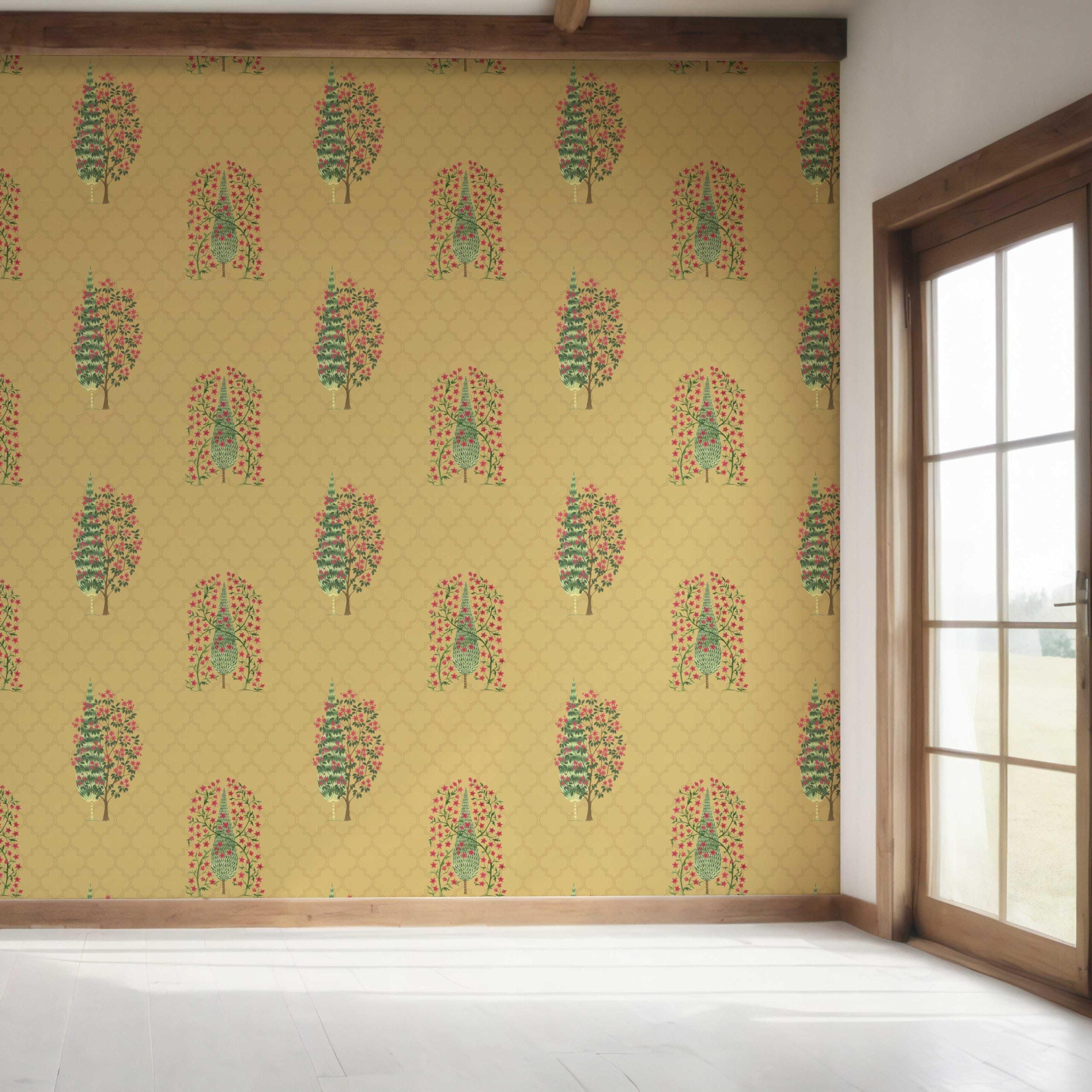 Botanical/ Floral Print Bedroom Wallpaper (Yellow/ Pink/ Green)