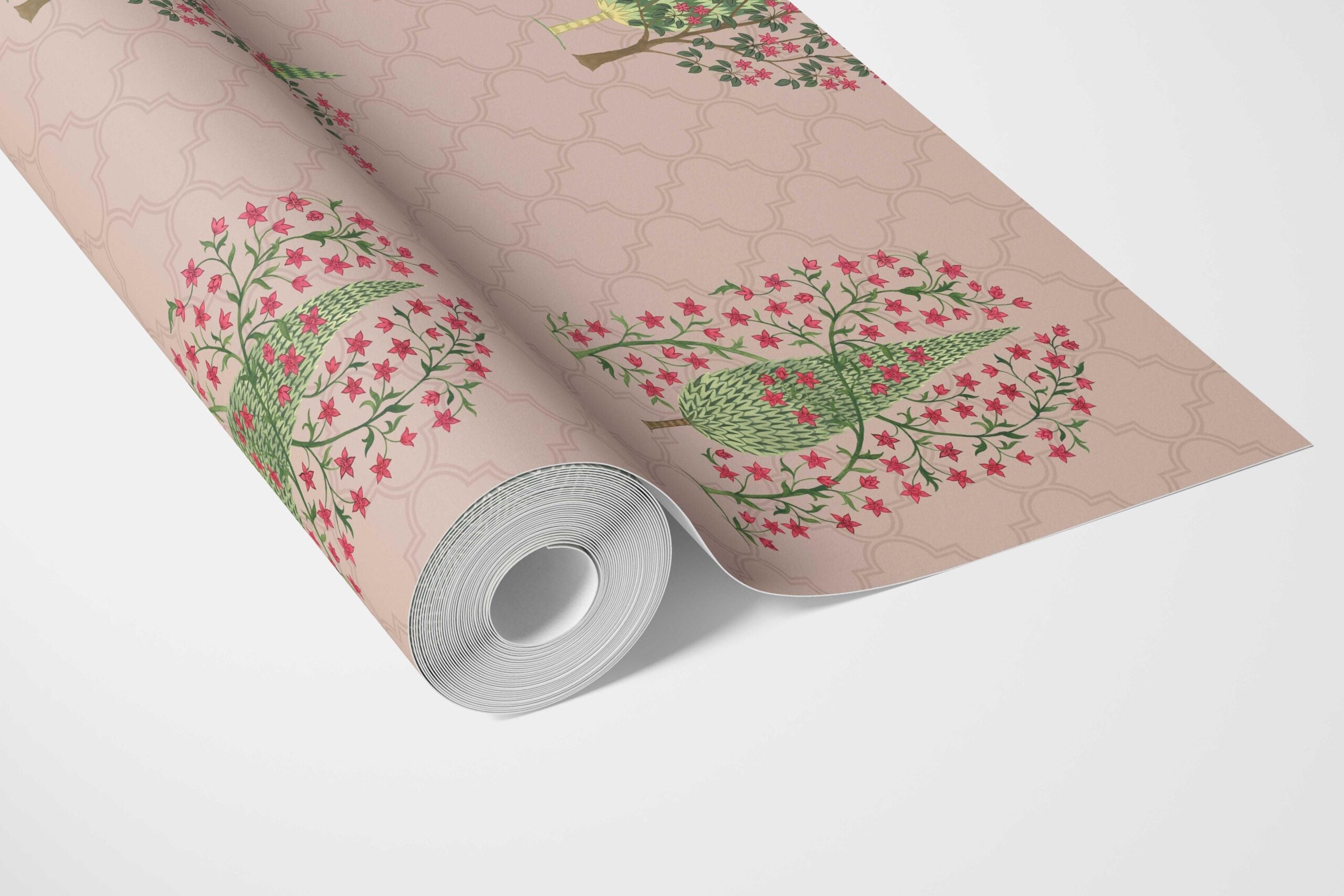 Botanical/ Floral Print Bathroom Wallpaper Sample (Blush Pink/ Green)