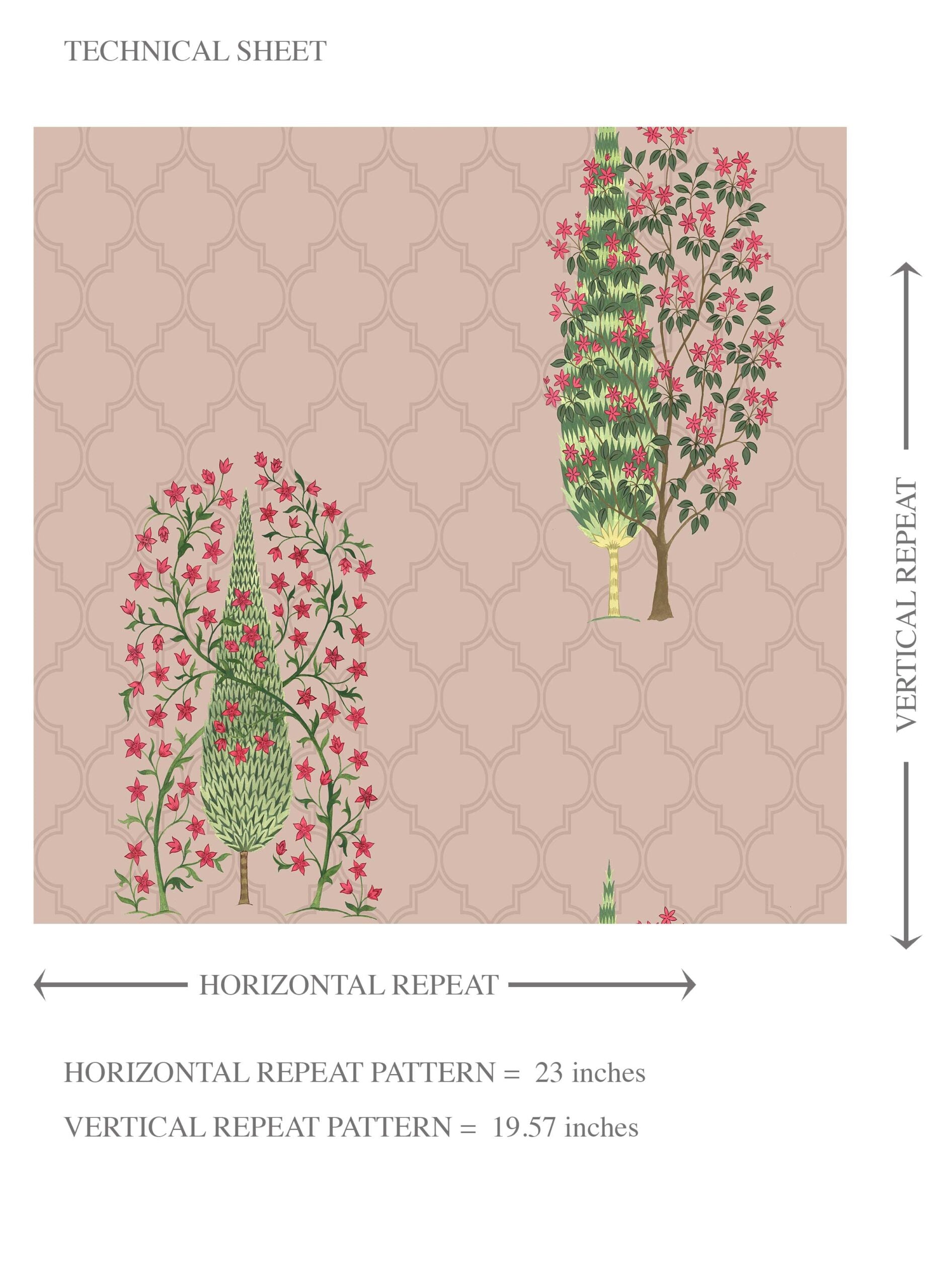 Botanical/ Floral Print Kids Room Wallpaper Sample (Blush Pink/ Green)