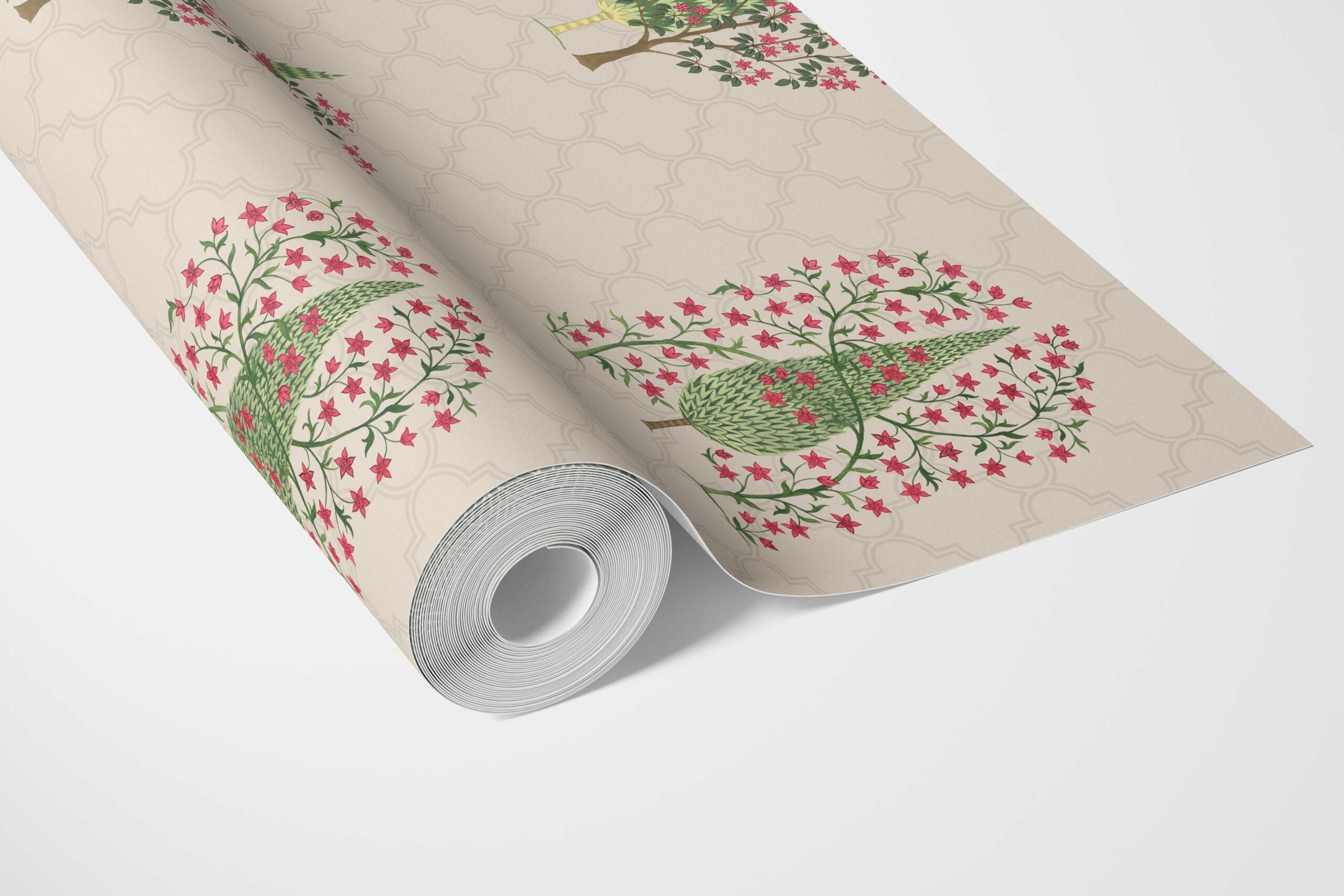 Botanical/ Floral Print Bathroom Wallpaper (Beige/ Pink/ Green)
