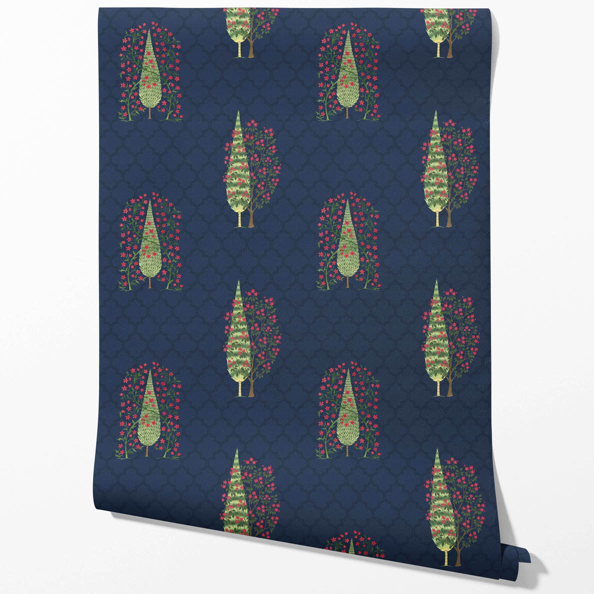 Botanical/ Floral Print Kitchen Wallpaper Sample (Navy Blue/ Pink/ Green)