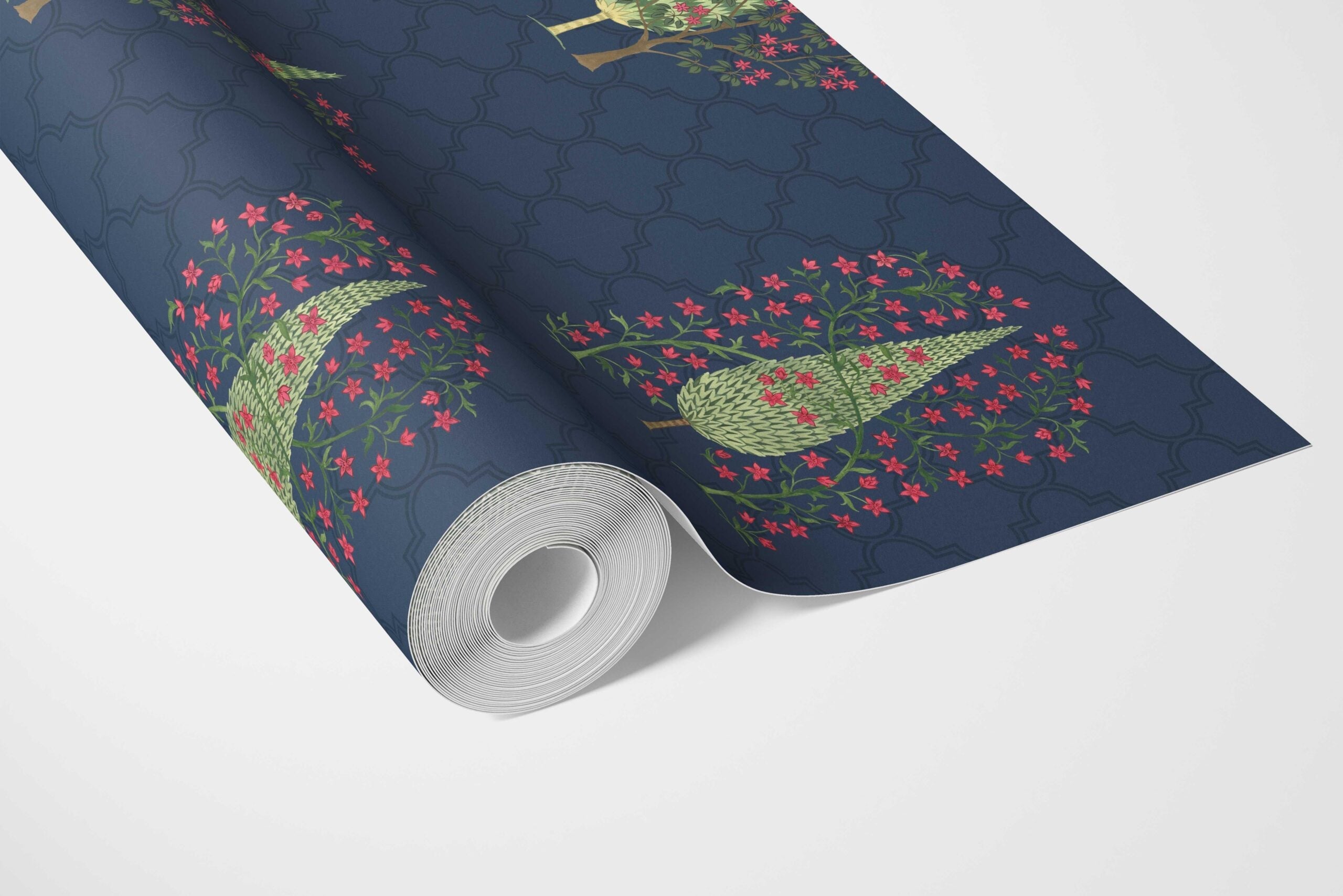 Botanical/ Floral Print Bathroom Wallpaper Sample (Navy Blue/ Pink/ Green)