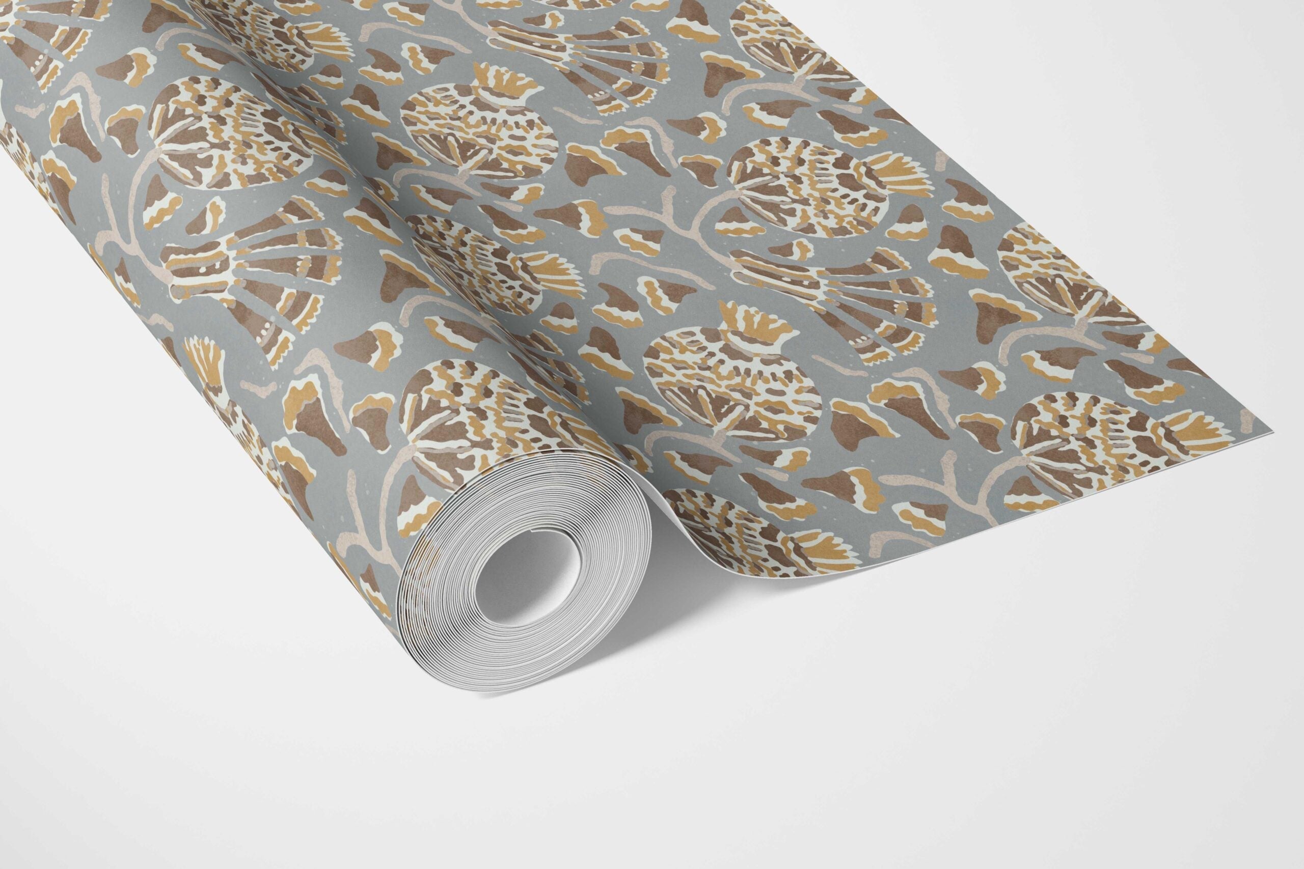 Modern Floral/ Botanical Bathroom Wallpaper (Blue-Gray/ Brown/ Gold/ Beige)