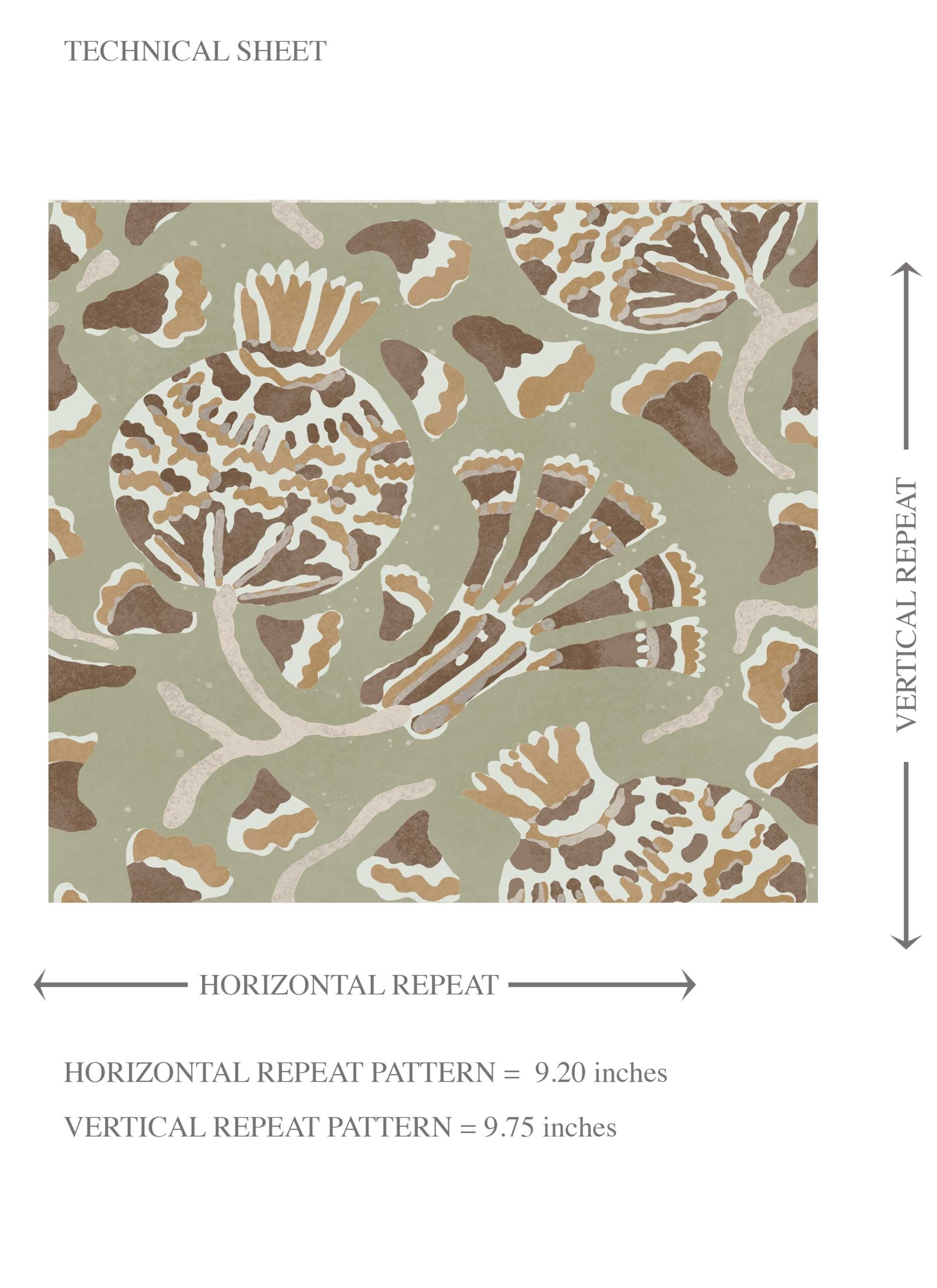 Modern Floral/ Botanical Kids Room Wallpaper Sample (Olive Green/ Brown/ Gold/ Beige)
