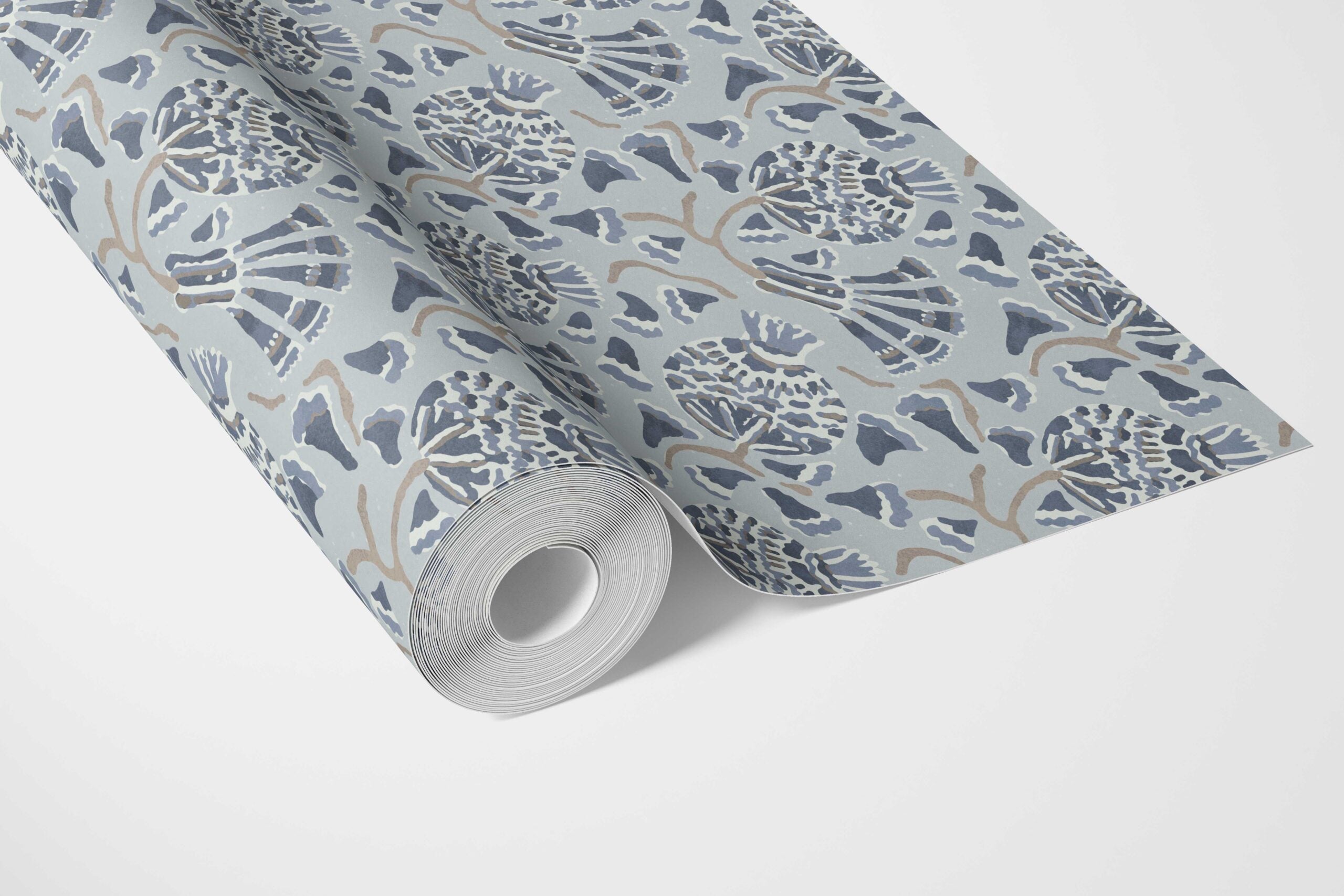 Modern Floral/ Botanical Bathroom Wallpaper Sample (Slate Blue/ Gray)