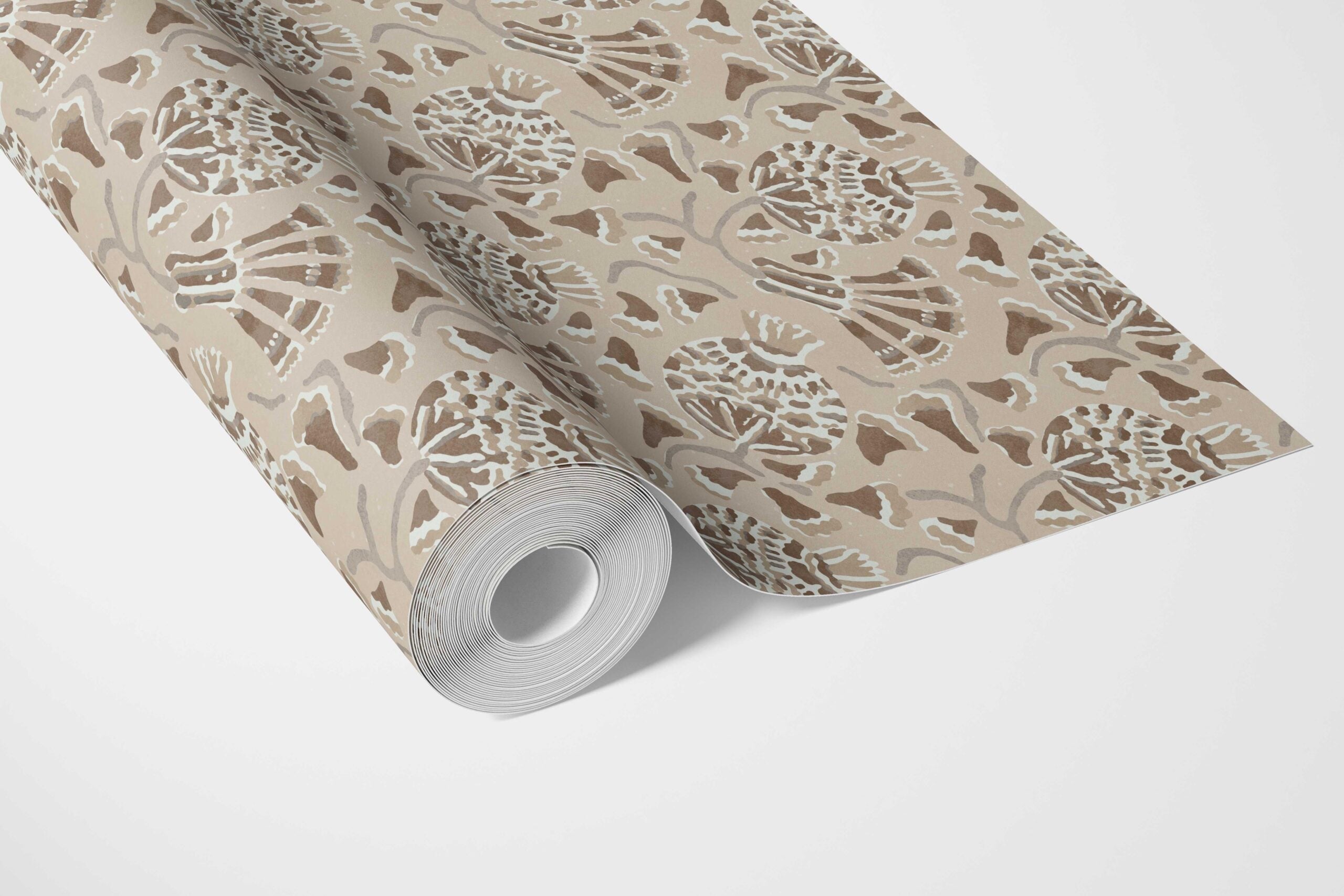 Neutral Modern Floral/ Botanical Bathroom Wallpaper Sample (Brown/ Taupe/ Beige)
