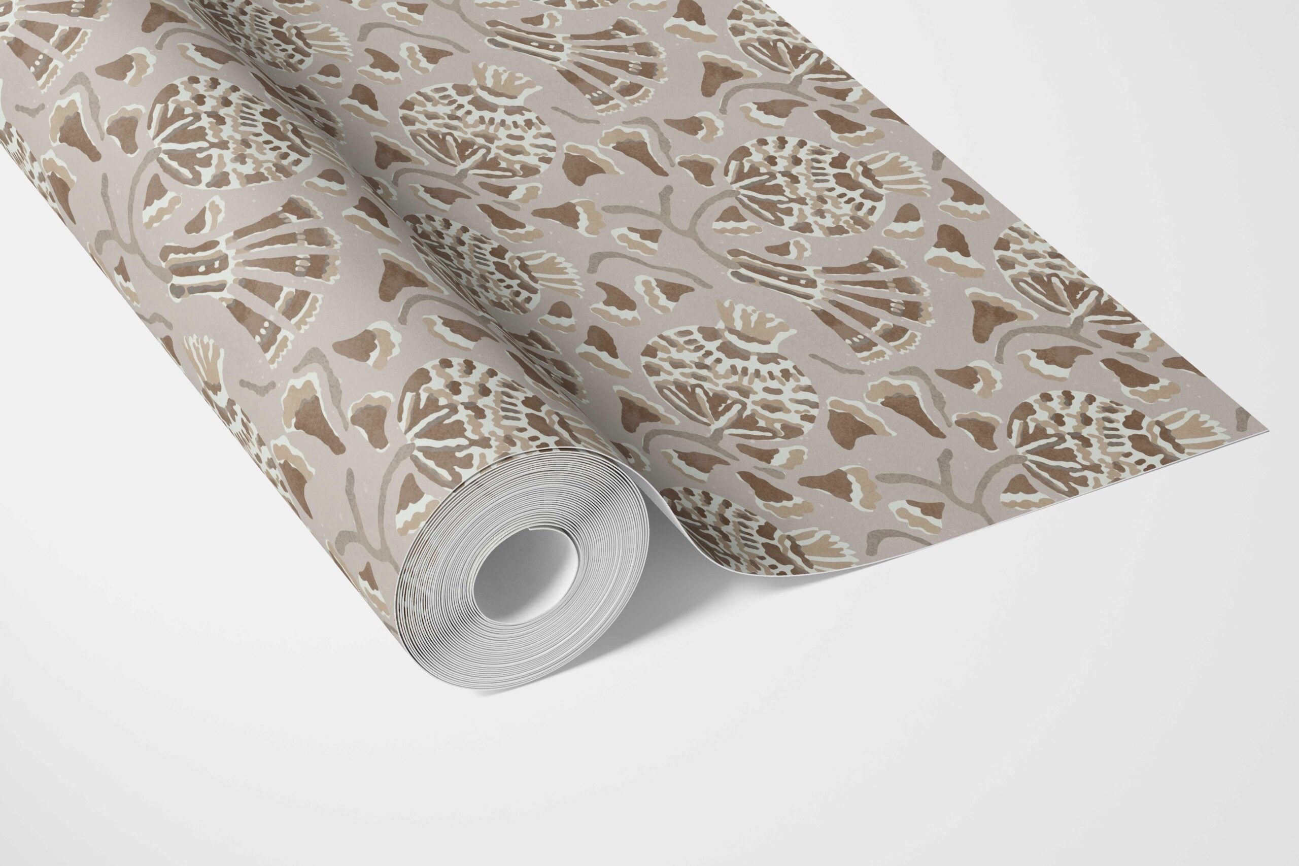 Neutral Modern Floral/ Botanical Bathroom Wallpaper Sample (Taupe/ Brown/ Greige)