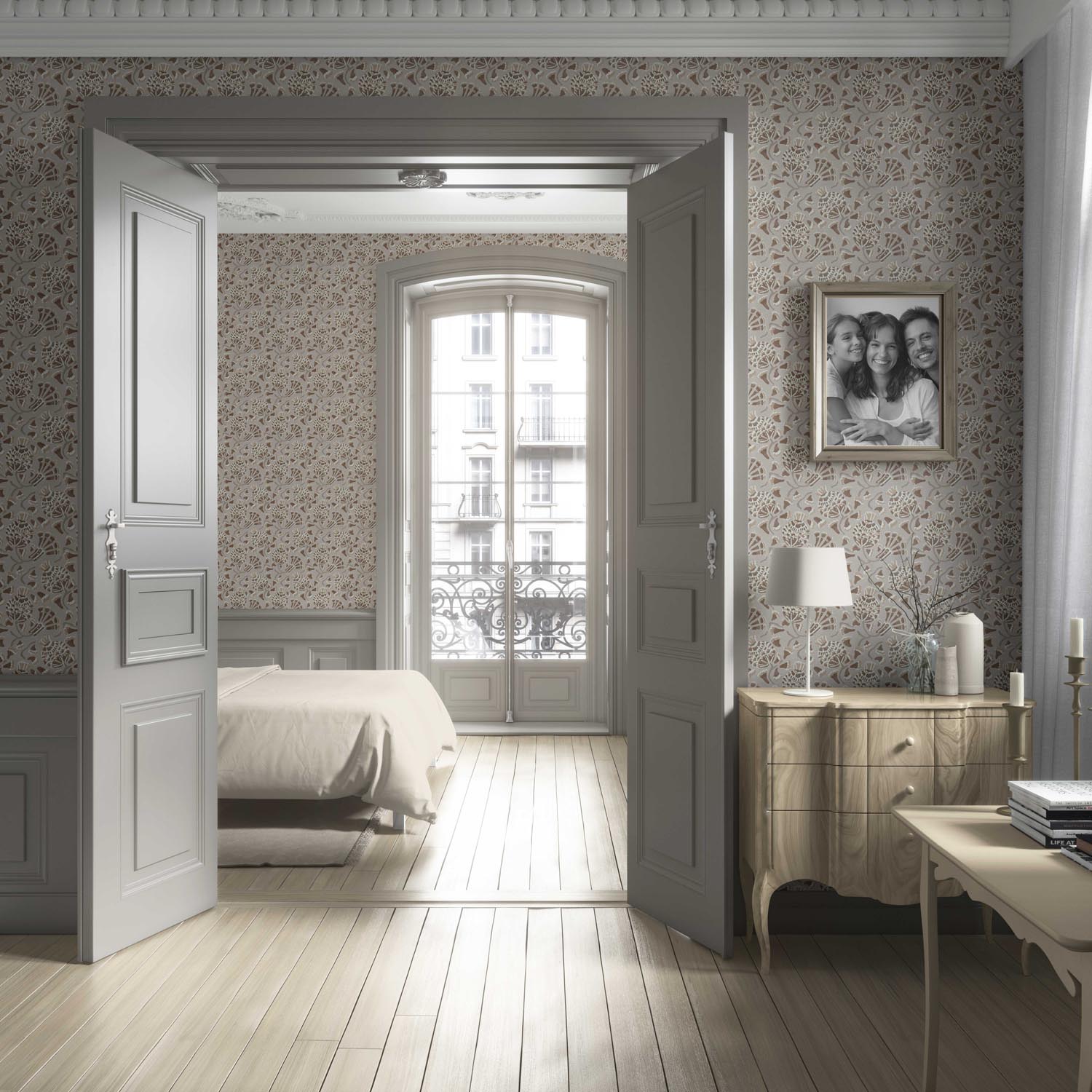 Neutral Modern Floral/ Botanical Living Room Wallpaper Sample (Taupe/ Brown/ Greige)