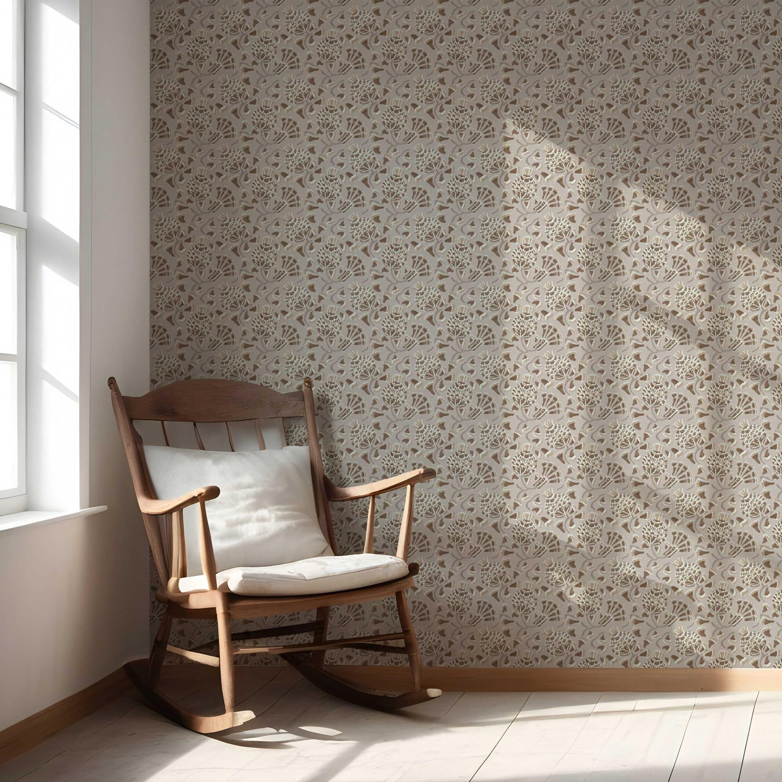 Neutral Modern Floral/ Botanical Nursery Wallpaper Sample (Taupe/ Brown/ Greige)