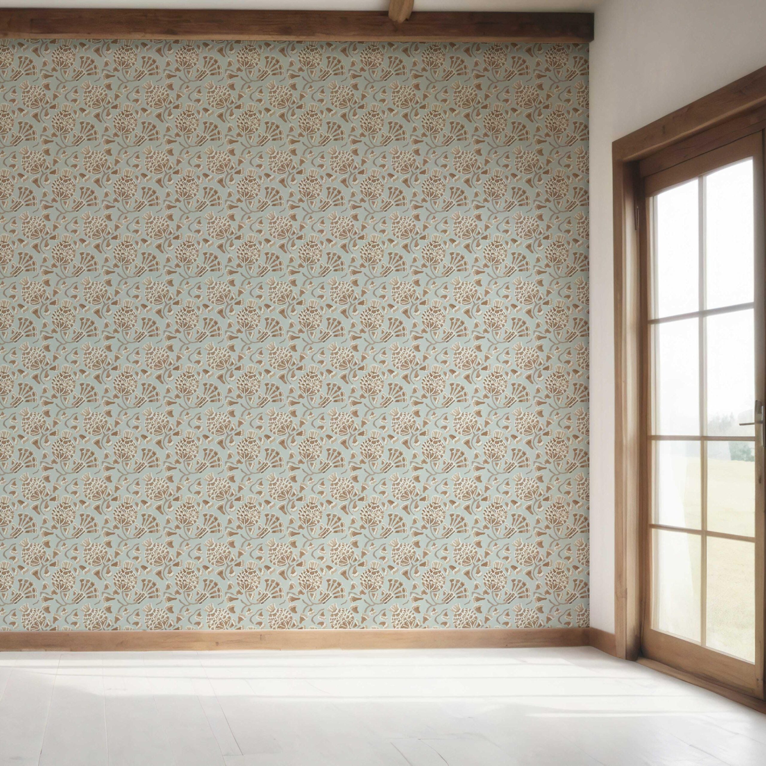 Modern Floral/ Botanical Bedroom Wallpaper (Blue/ Brown/ Beige)