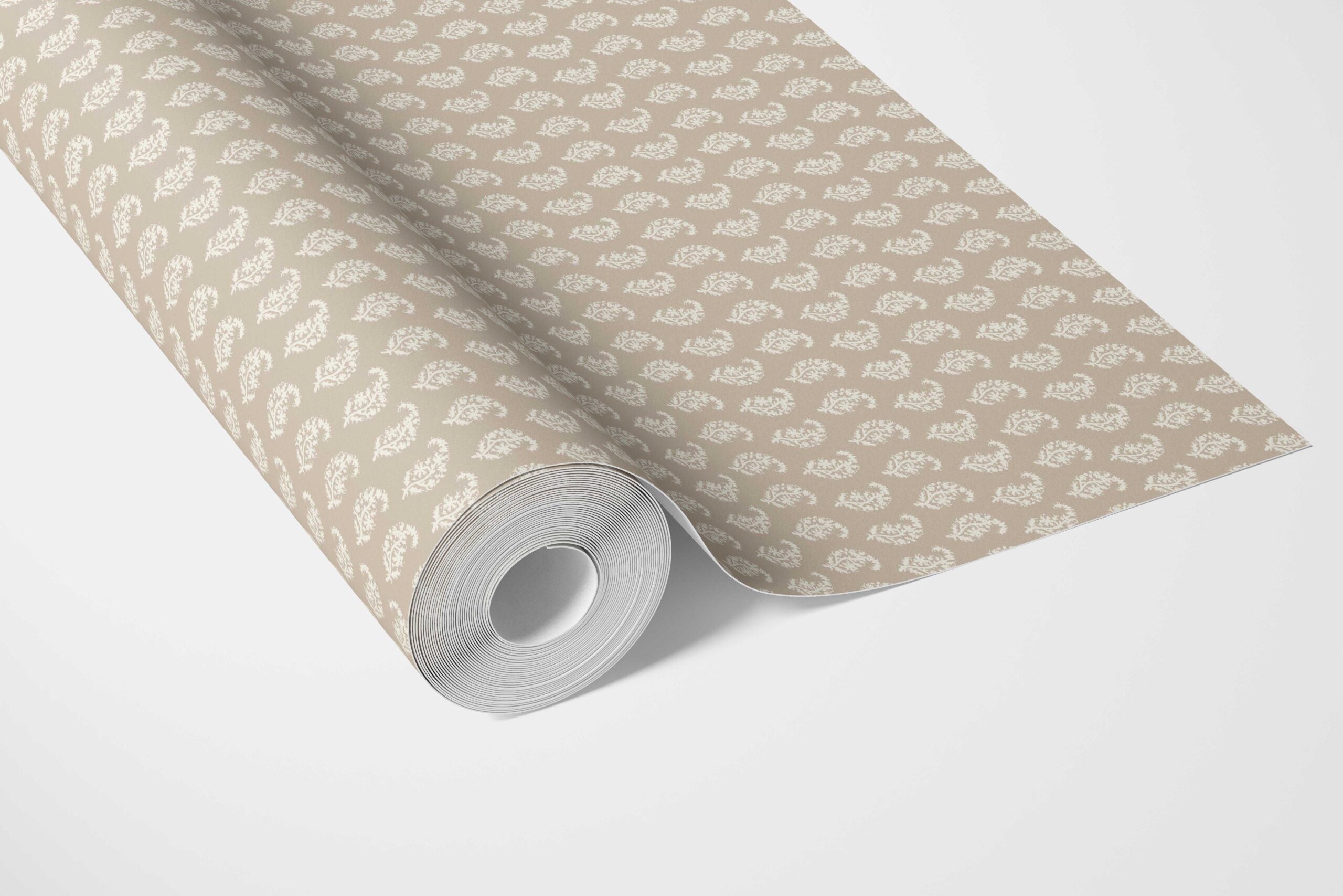 Neutral Small Paisley Floral Patterned Print Kitchen Wallpaper Sample (Beige/ White)