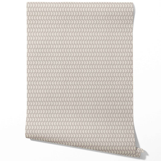 Neutral Small Paisley Floral Patterned Print Traditional Wallpaper (Taupe Gray/ White)
